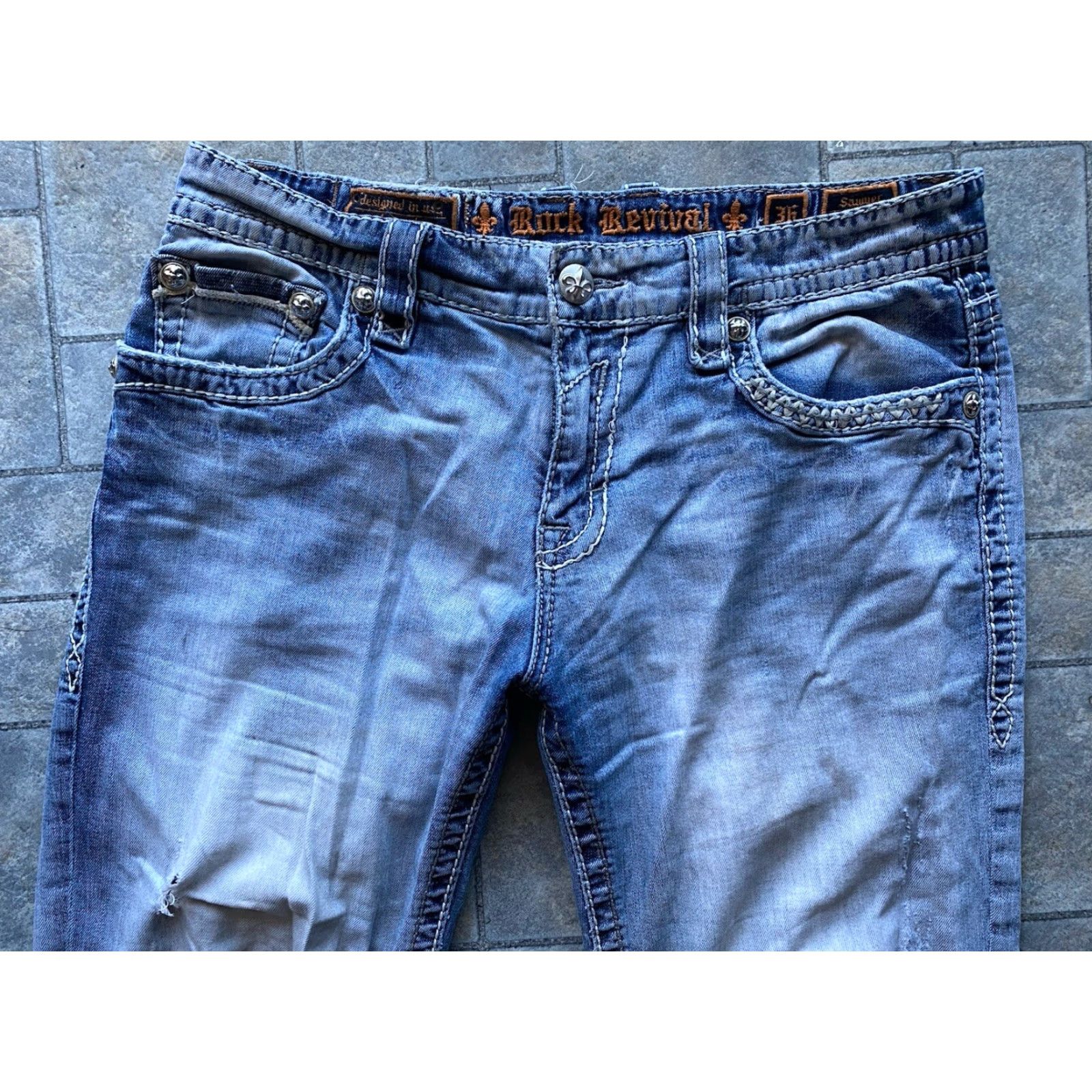 Vintage VINTAGE Rock Revival Jeans Sawyer Relaxed Straight Men’s 36 Flaws Wear Mens Jeans 36 Straight Relaxed Size US 36 / EU 52 - 4 Thumbnail