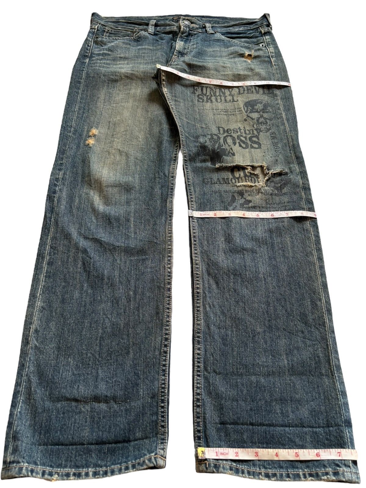 Japanese Brand × Seditionaries Vintage Japanese Brand Rusty Mud Wash Skull Rip Loose Jeans Size US 36 / EU 52 - 14 Thumbnail