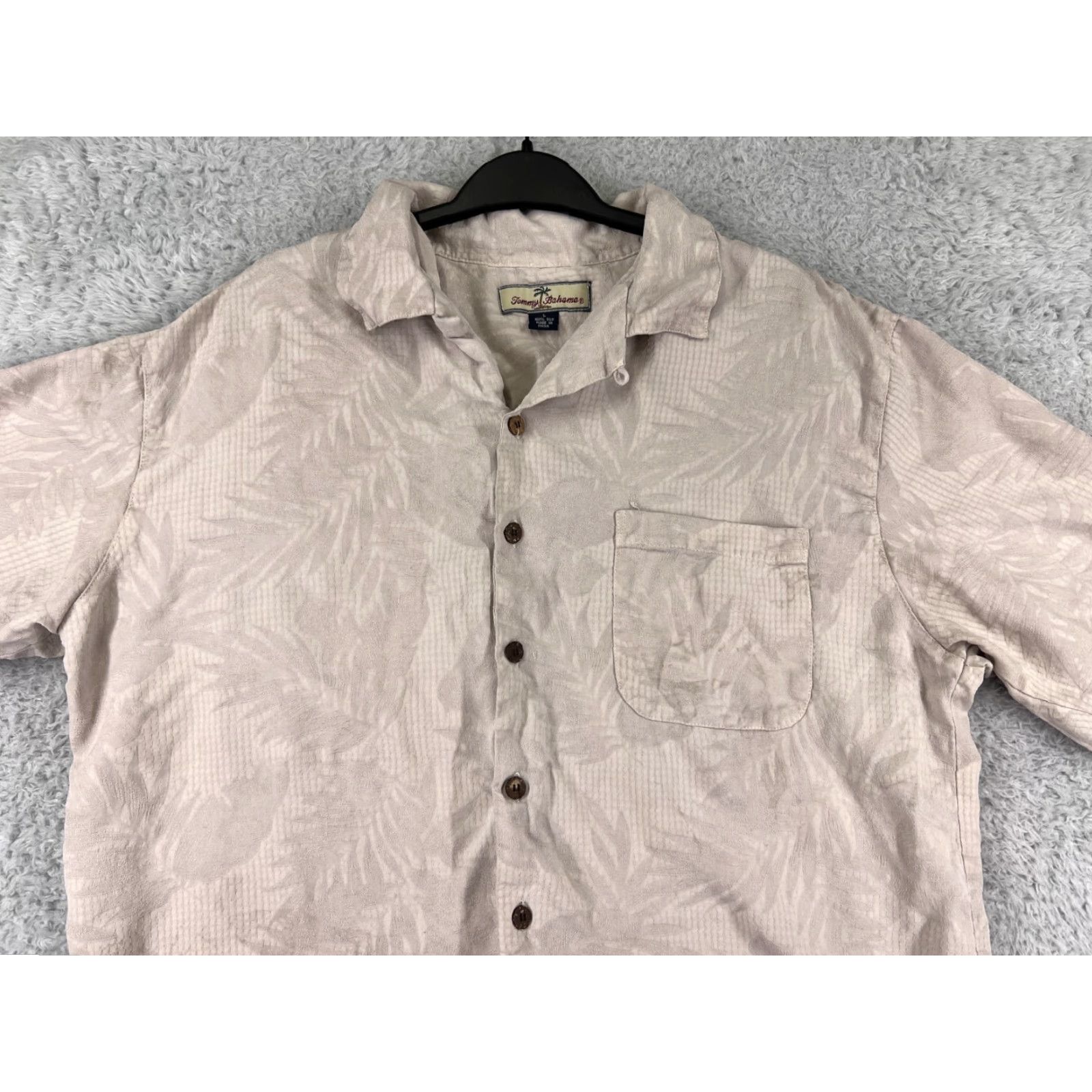 Tommy Bahama Tommy Bahama Shirt Mens Large Beige Silk Hawaiian Palm Leaf Button Up Size US L / EU 52-54 / 3 - 4 Thumbnail