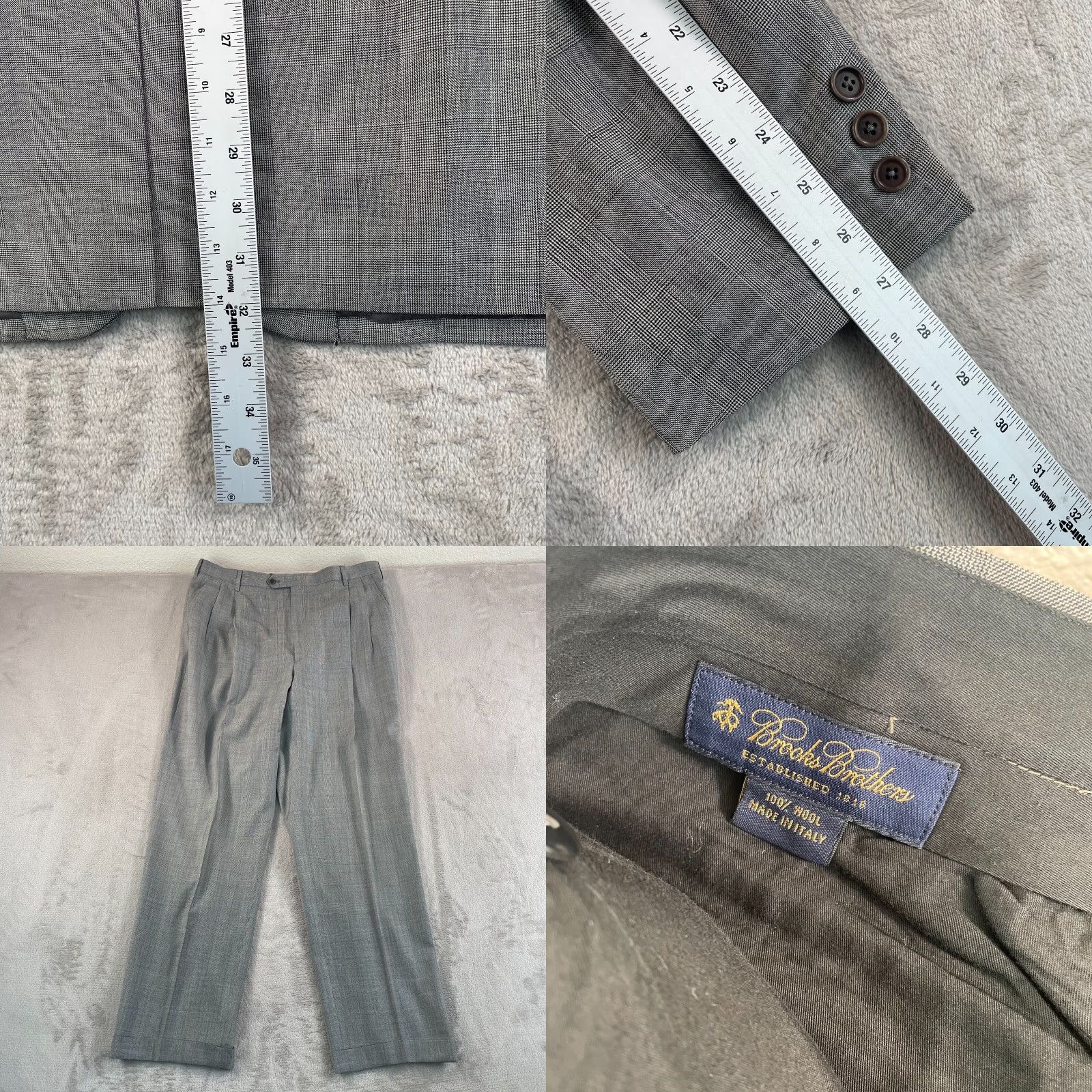 Brooks Brothers VINTAGE Brooks Brothers x Loro Piana Suit Men Glen Check 100% Wool Gray 44L 36x33 | 2 Piece Three-Button Single-Breasted Notch Long Wool Mens Size 44R - 9 Thumbnail