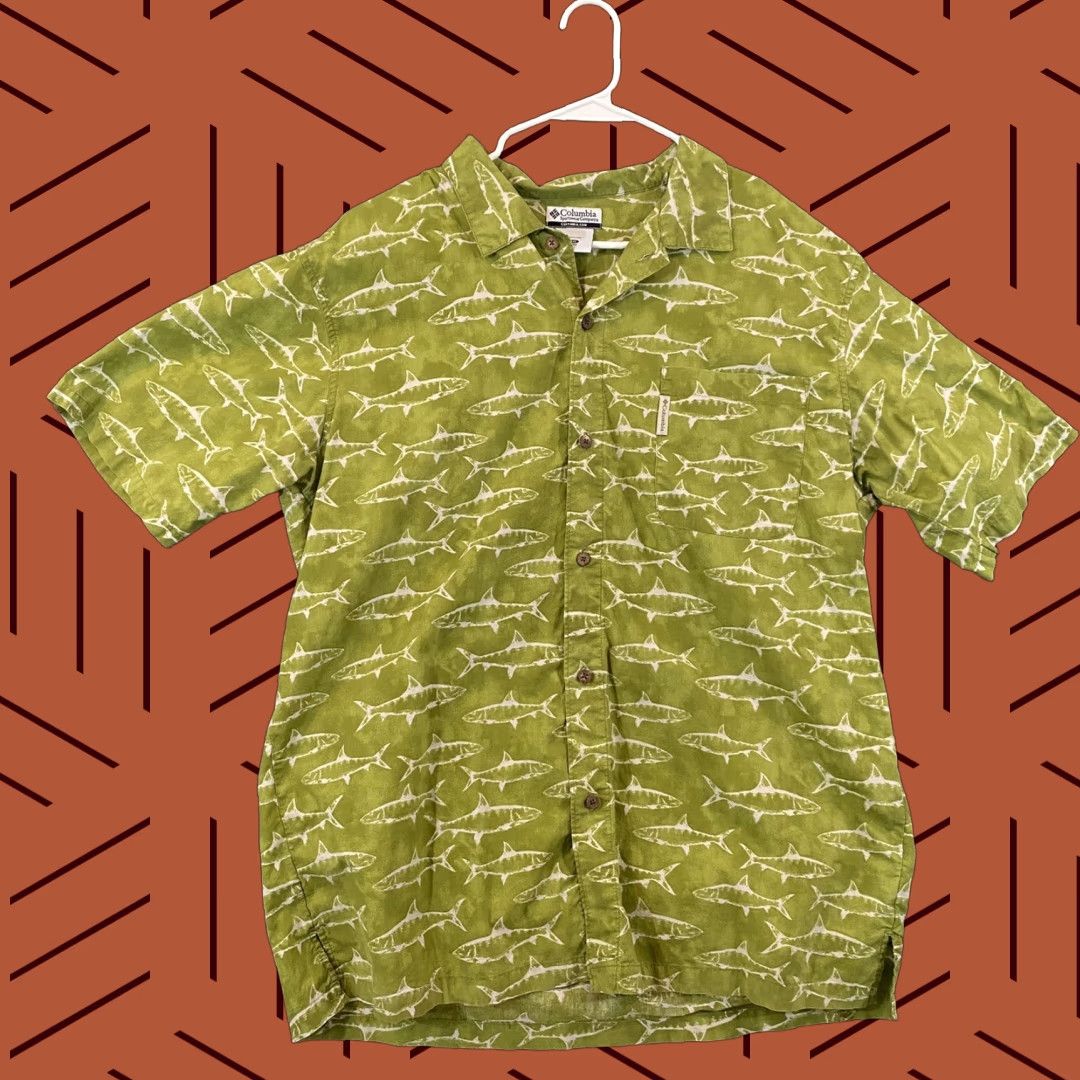 Vintage COLUMBIA Shirt Men 2XL Green Tuna Salmon Bass Button Up Short Sleeve Fish Button-Down Shirt 2XL Men Green Columbia Size US XXL / EU 58 / 5 - 1 Thumbnail