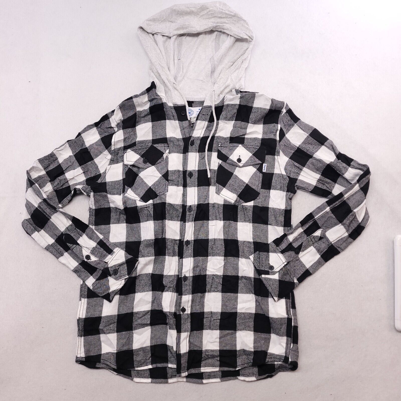 Hurley Hurley Button Up Hoodie Mens Size Medium M White Black Plaid Size US M / EU 48-50 / 2 - 2 Thumbnail