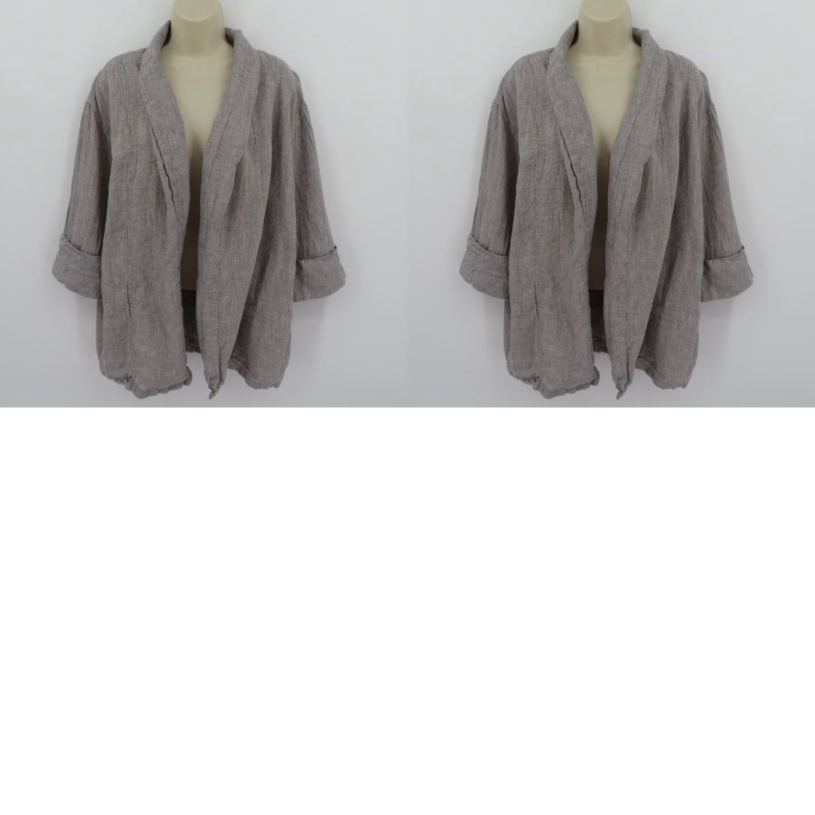 Vintage Tahari Women Medium Gray All Linen Open Front Blazer Jacket Coat Pockets Blouse Suits Size M / US 6-8 / IT 42-44 - 8 Thumbnail