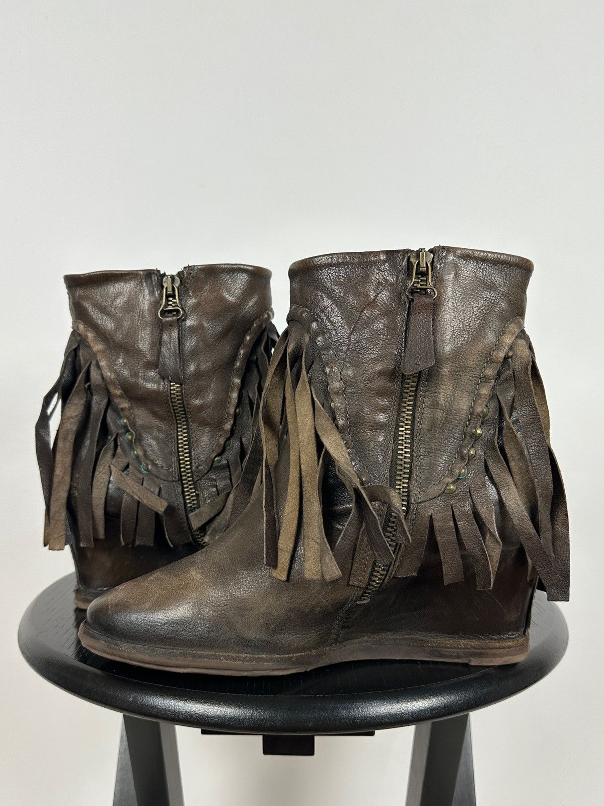 A.S.98 A.S.98. Airstep Leather Fringe Ankle Boho Western Boots Size US 7 / IT 37 - 9 Thumbnail
