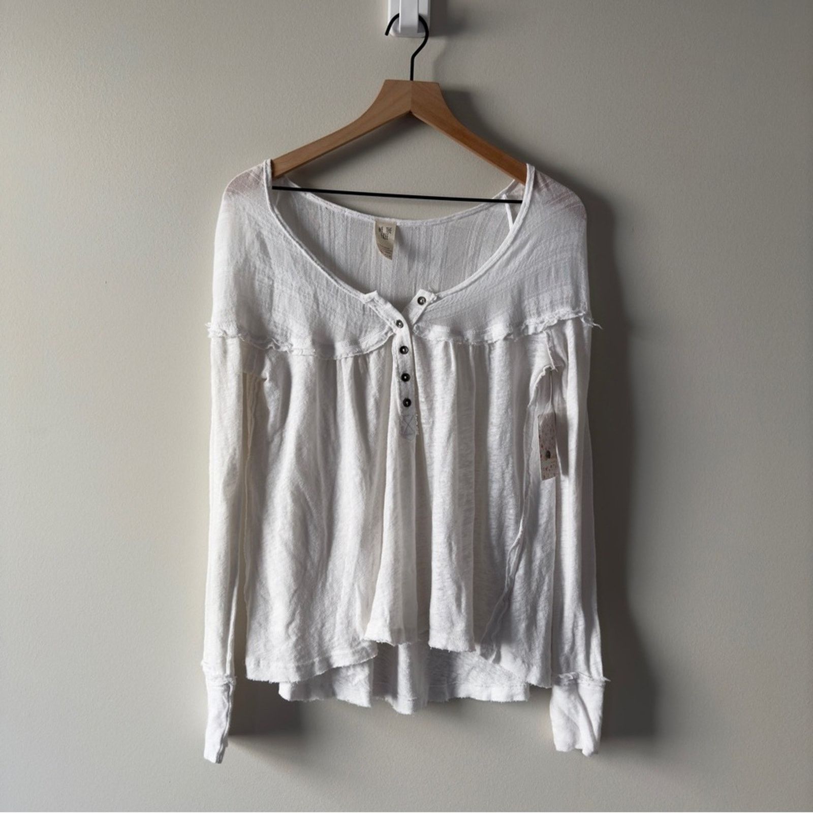 Free People Free People We the Free White Women's Henley Top Long Sleeve Size XS / US 0-2 / IT 36-38 - 11 Thumbnail