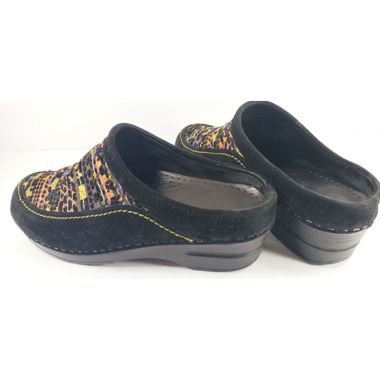 Dansko Dansko Clog Black Suede Multicolored Textile Vamp Women's Platform Sz. 7.5M 38EU Size US 8 / IT 38 - 7 Thumbnail