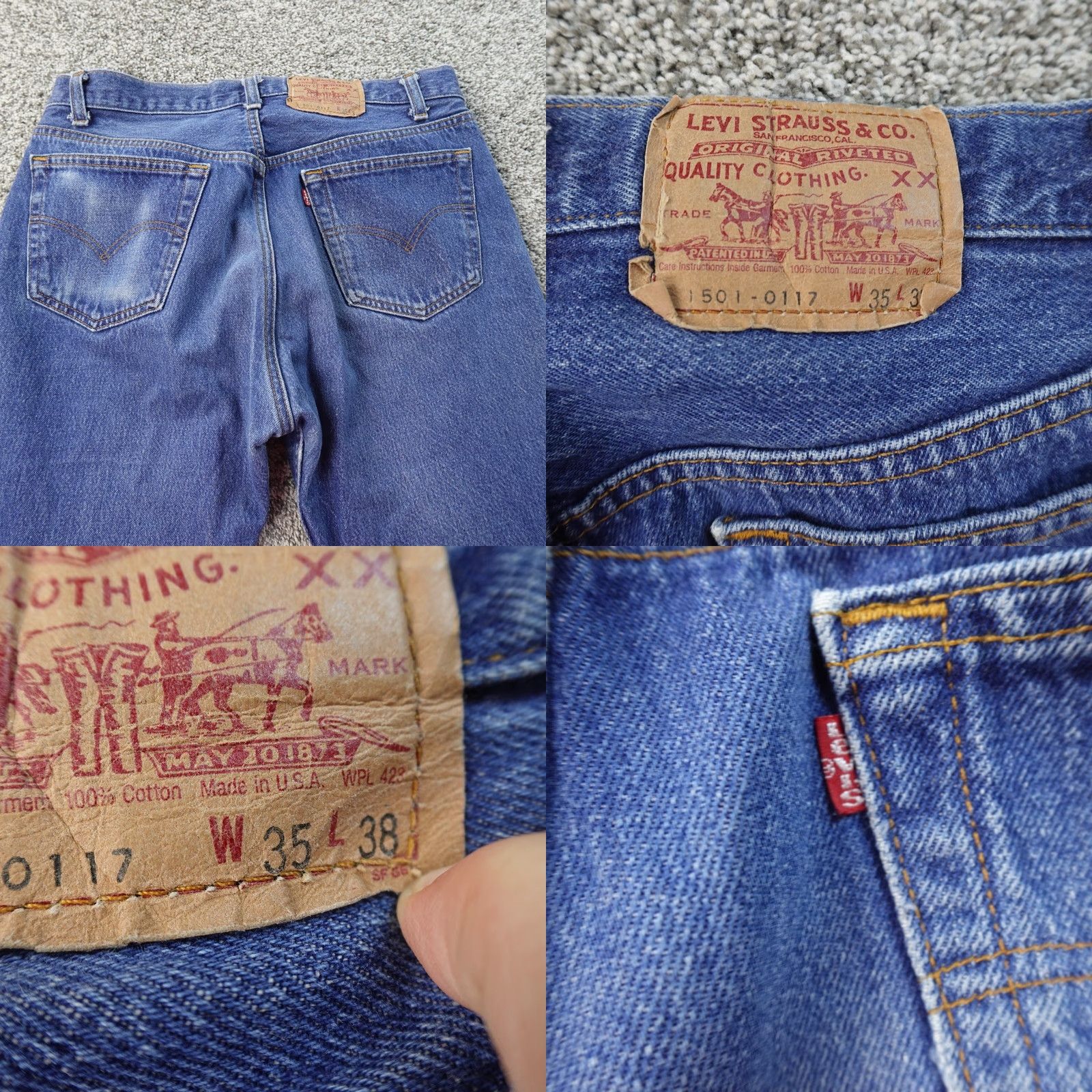 Levi's Levi's 501 Jeans Mens 32x35 Dark Blue Denim Button Fly Straight 5-Pocket Cotton Regular Jeans Mens Welcome 90s Grunge Logo USA Fade VTG Size US 32 / EU 48 - 9 Thumbnail
