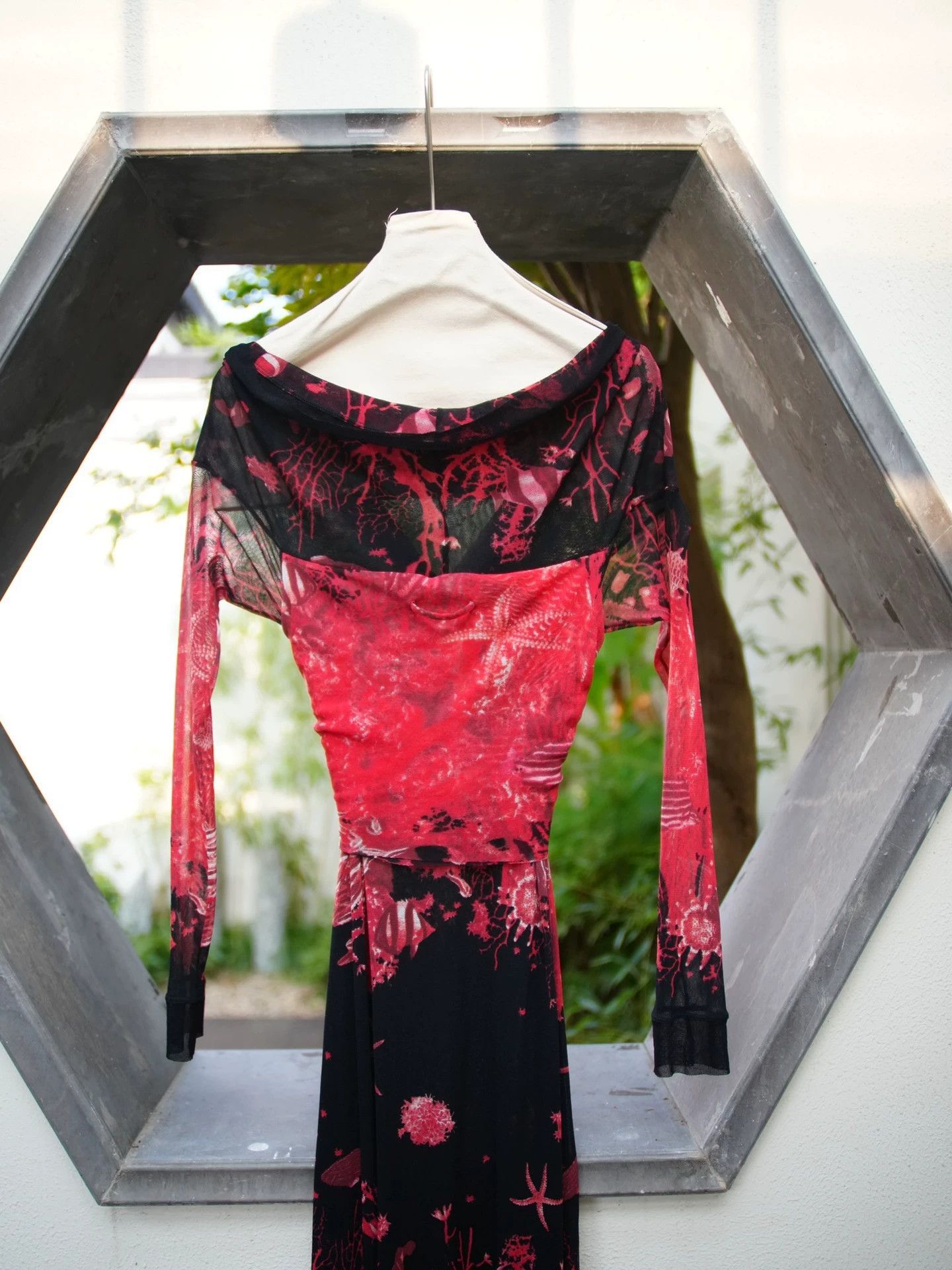 Jean Paul Gaultier JPG 1999 Vintage Red Black Underwater Tulle Dress Size S / US 4 / IT 40 - 5 Thumbnail
