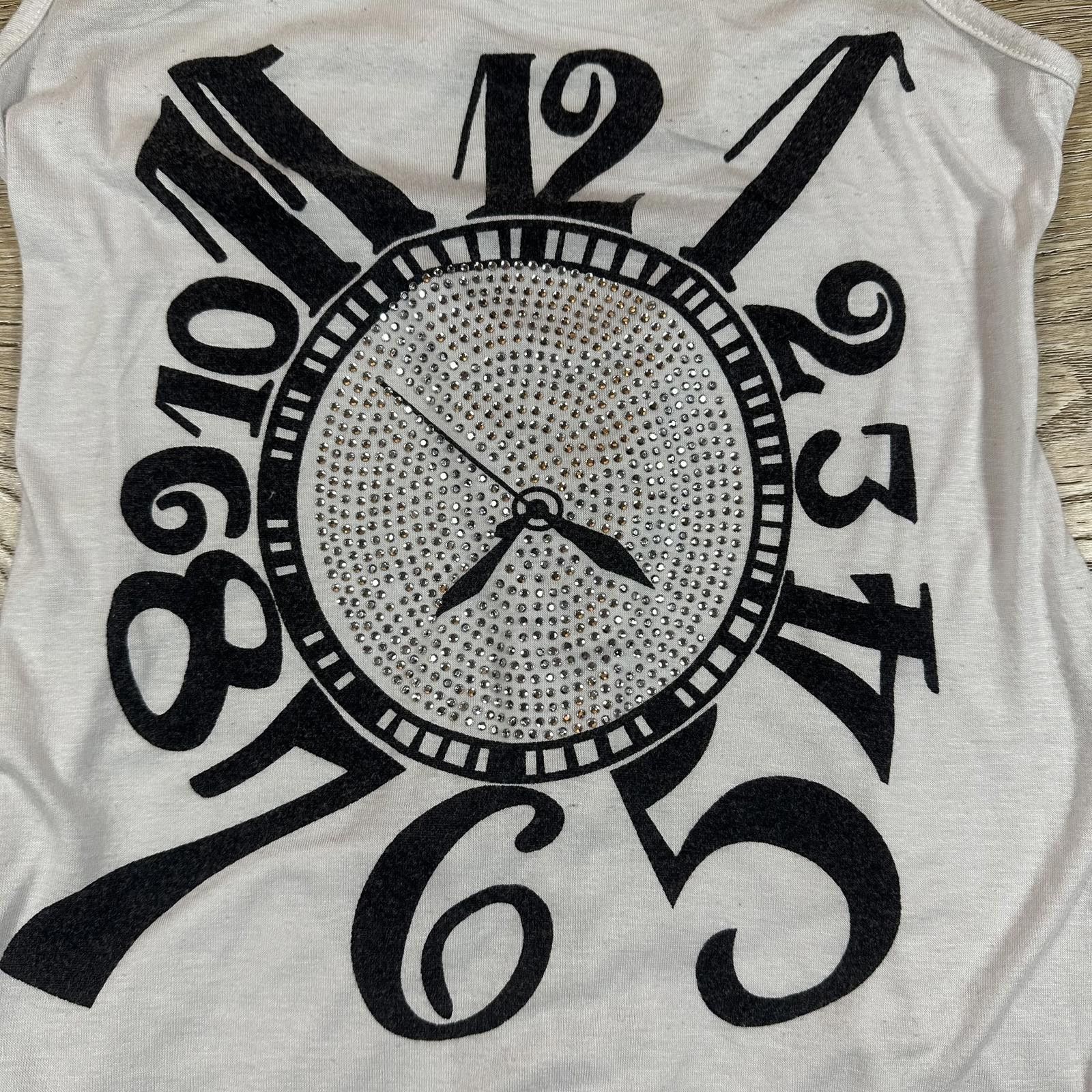 Unknown London Women's Tank Top Clock Graphic Black White Rhinestones Y2K Size M / US 6-8 / IT 42-44 - 2 Thumbnail
