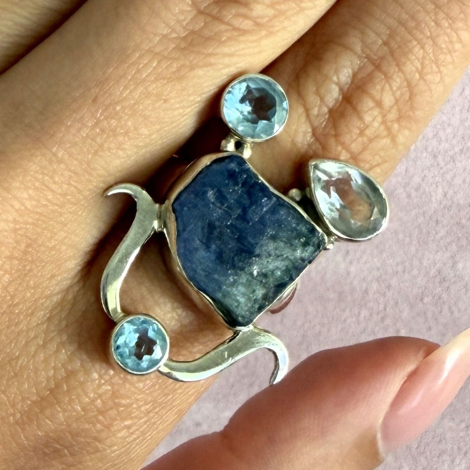 Sterling Silver sterling silver elongated topaz & aquamarine ring size 7.5 Size ONE SIZE - 1 Thumbnail