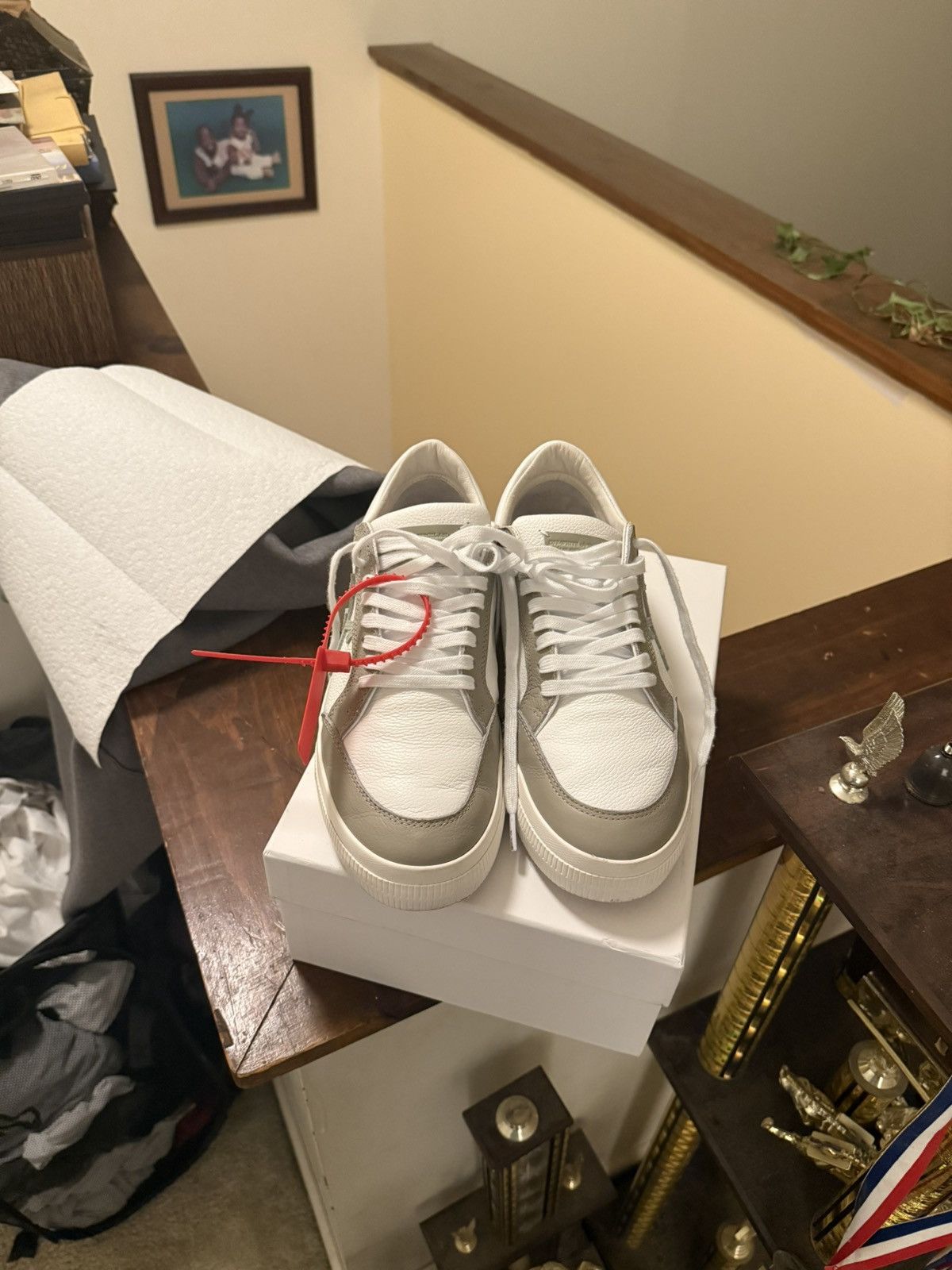 Off-White OFF WHITE - White & Taupe Vulcanized Leather Sneaker Size US 11 / EU 44 - 2 Thumbnail