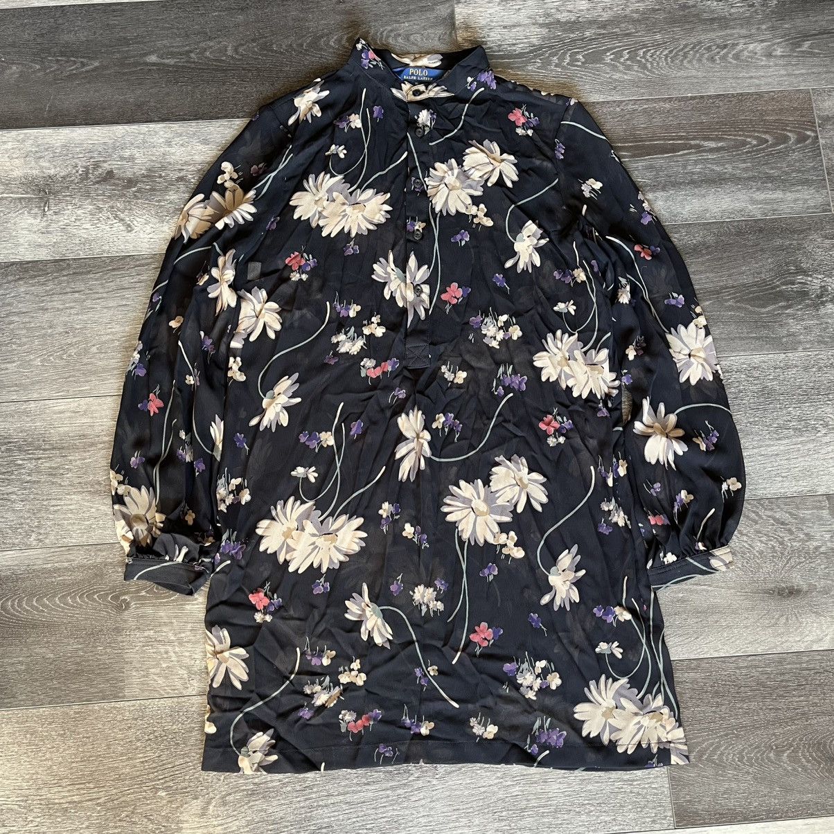 Polo Ralph Lauren Polo Ralph Lauren Black Floral Printed Chiffon Tunic Top Size XXL / US 16-18 / IT 52-54 - 1 Thumbnail