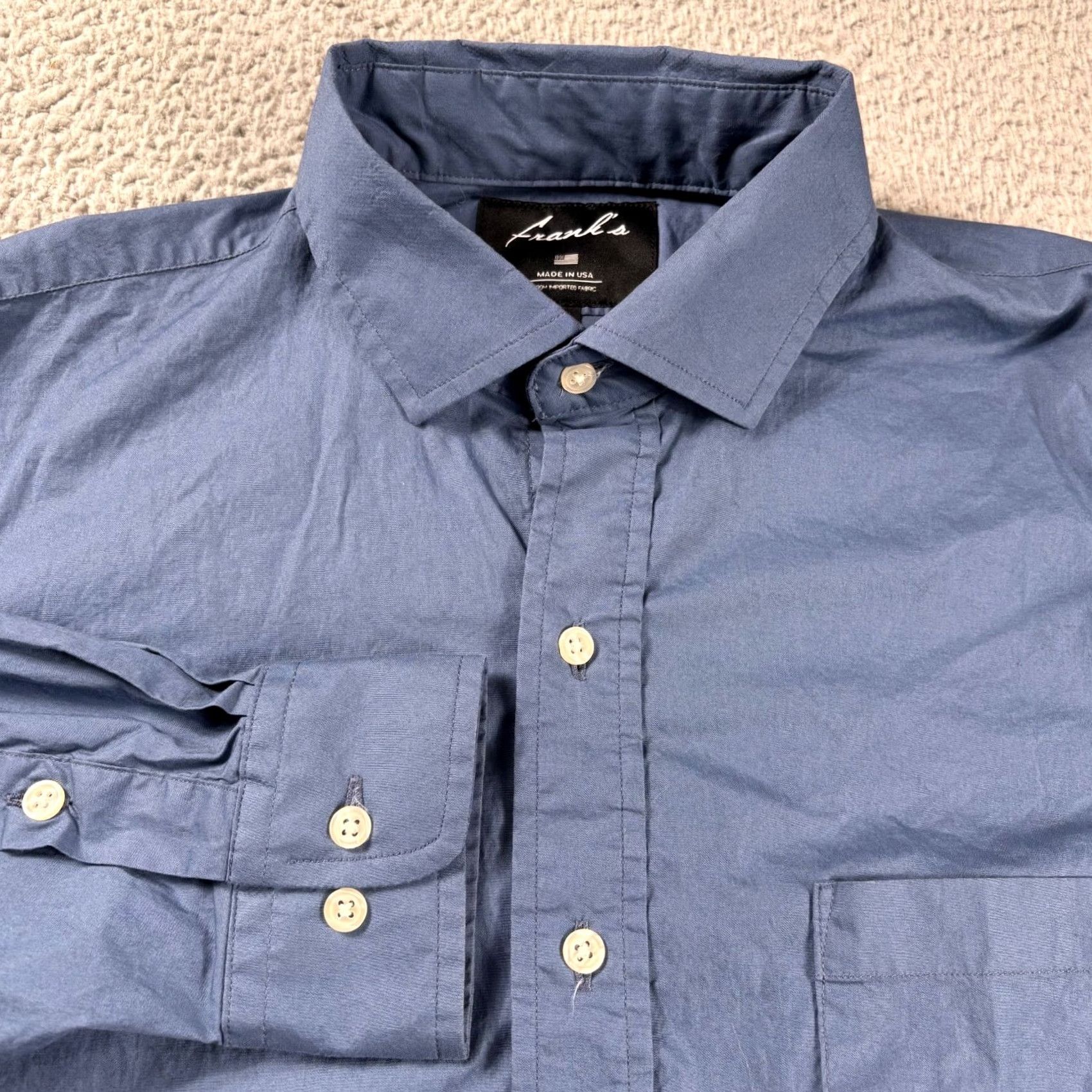 Vintage Frank's Shirt Mens L Blue Button Up Casual Cotton Made USA RARE Size US L / EU 52-54 / 3 - 2 Thumbnail