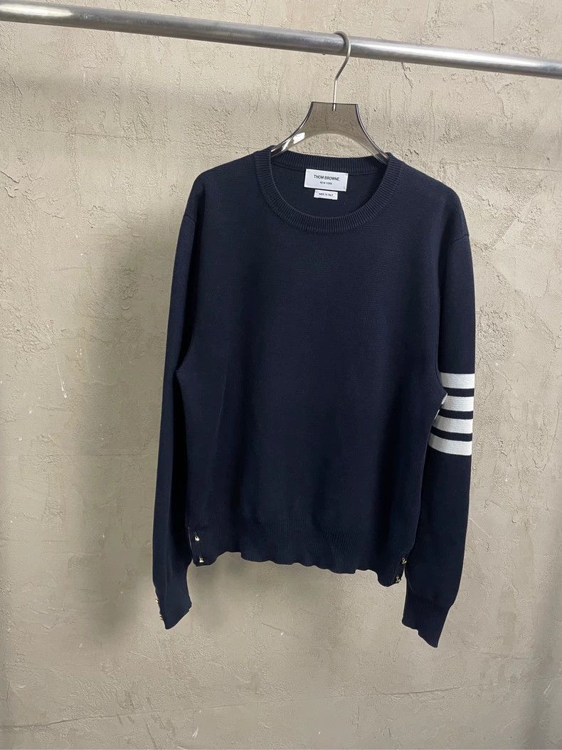 Thom Browne Thom Browne Dark blue four-striped gold-buttoned round-neck Size US M / EU 48-50 / 2 - 1 Thumbnail