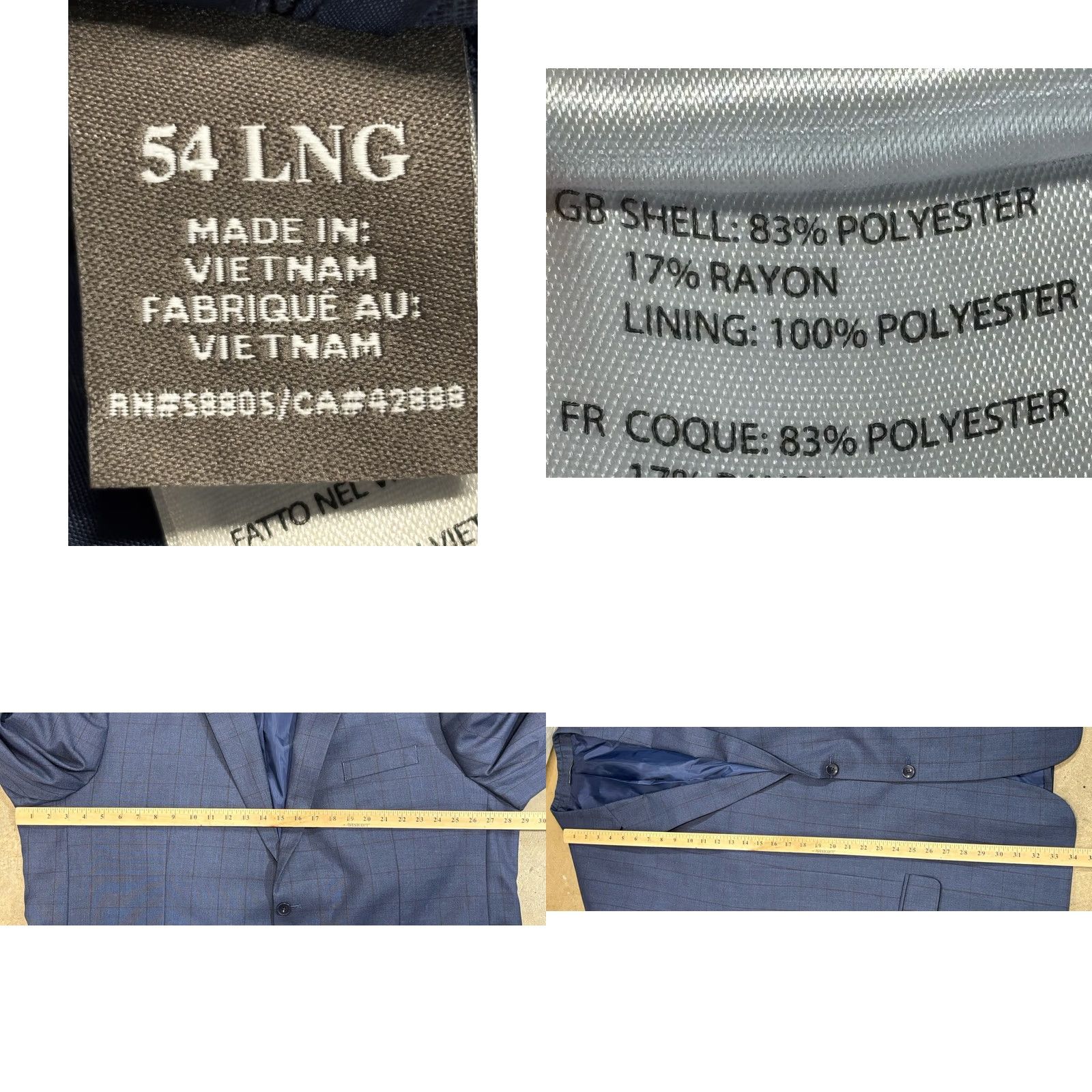 Vintage Oak Hill Blazer Sport Coat Mens 54L Big & Tall Blue Plaid 2 Button Career Check Shirt Size 54R - 8 Thumbnail