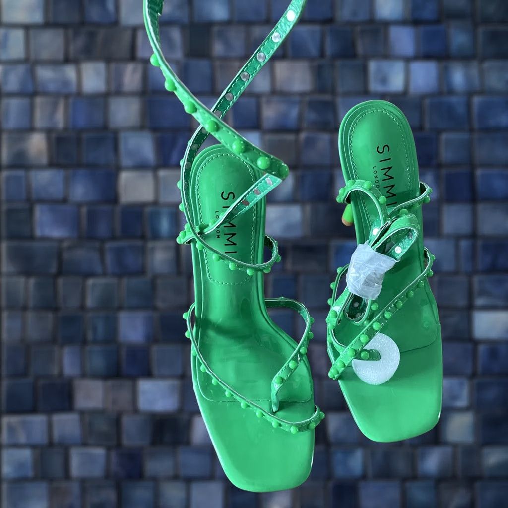 Vintage SIMMI Strappy Green Heel - UK 5 / US 7 / EU 38 - 5” Heel - Stiletto - Party Clubbing - Women - Faux Leather - Green - Solid - City/Night Life Size US 5 / IT 35 - 1 Thumbnail