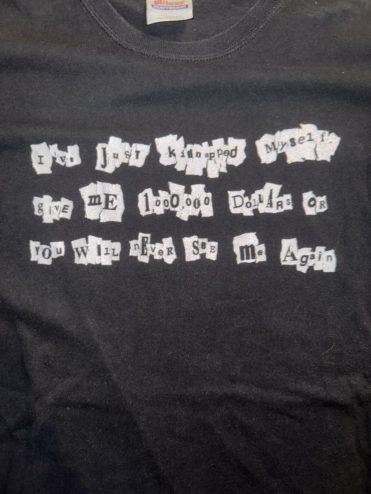 Hanes Vintage 90s Funny ‘Kidnapped' Ransom Quote Tee RARE Size US XL / EU 56 / 4 - 2 Thumbnail