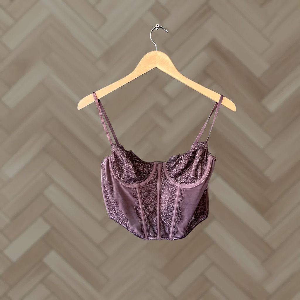 Vintage Glassons Womens Purple Lace Corset Bra Top 10 Padded Bustier Cami Bralette Size L / US 10 / IT 46 - 1 Thumbnail