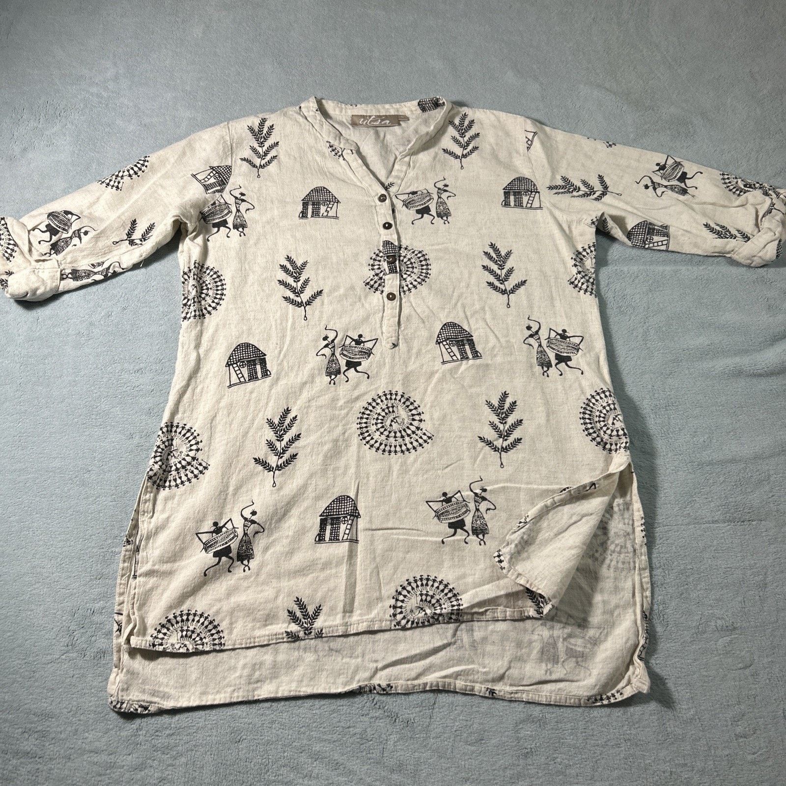 Fabiana Filippi VTG Linen Blend Aztec Native Tunic Large Caveman Wall Art Size L / US 10 / IT 46 - 8 Thumbnail