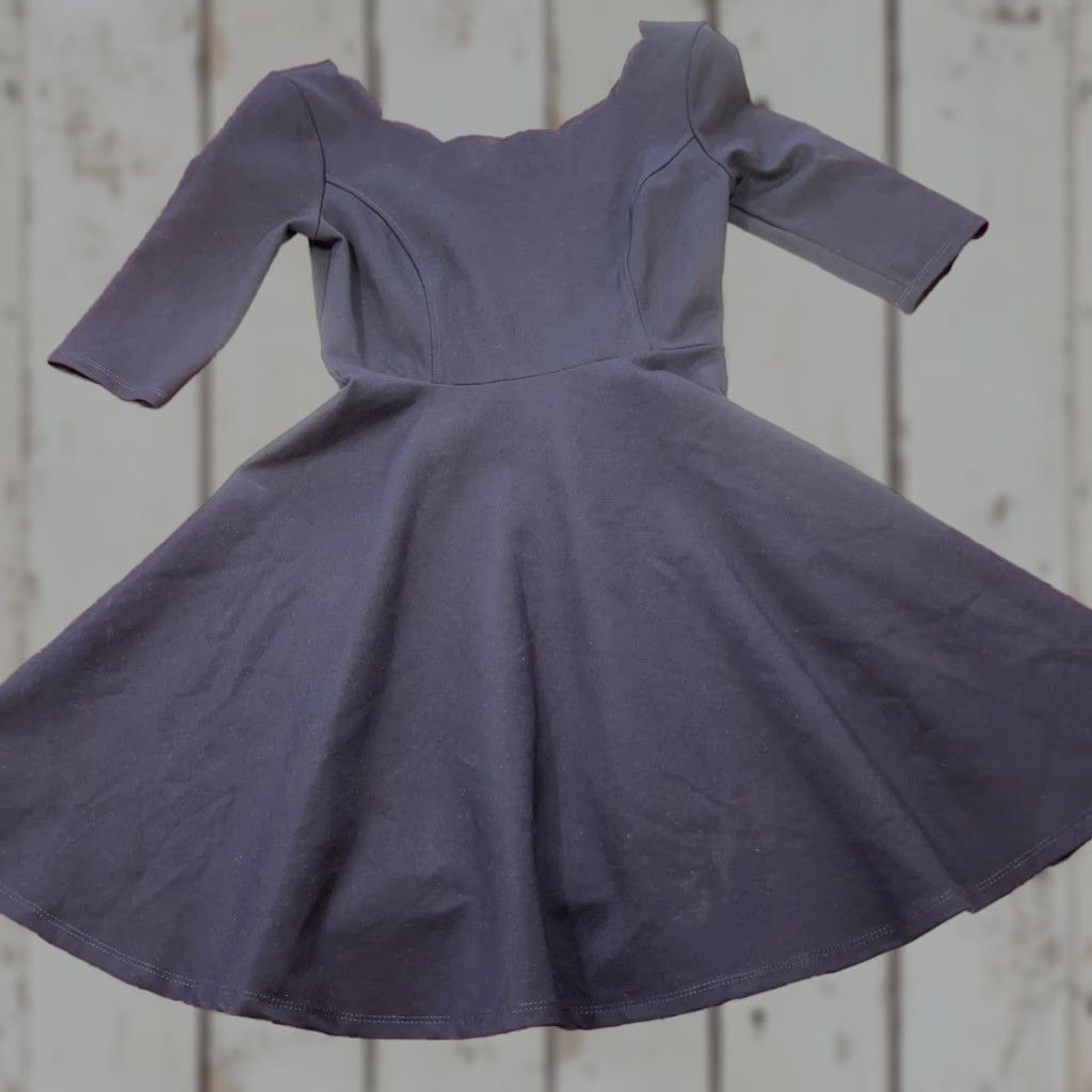 Lulus VINTAGE S Lulus BLUE DRESS Scallop Wide Neck FLARED Zip 3/4 Slv Stretchy Rayon Skater S Size S / US 4 / IT 40 - 1 Thumbnail