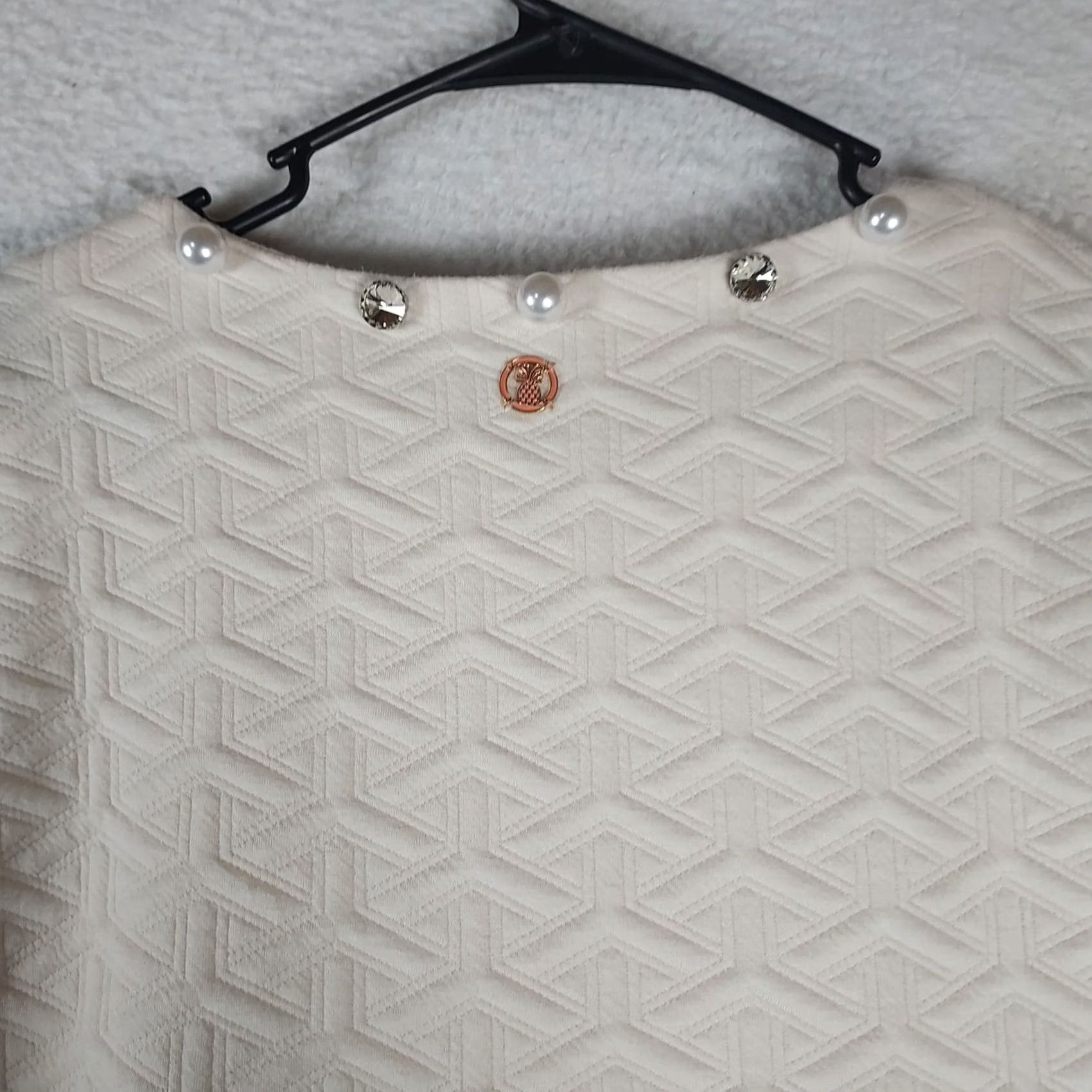Vintage Simply Southern Blouse Tunic Women’s Large Ivory Quilted Balloon Sleeve Pullover Round Neck Casual Top Size L / US 10 / IT 46 - 4 Thumbnail