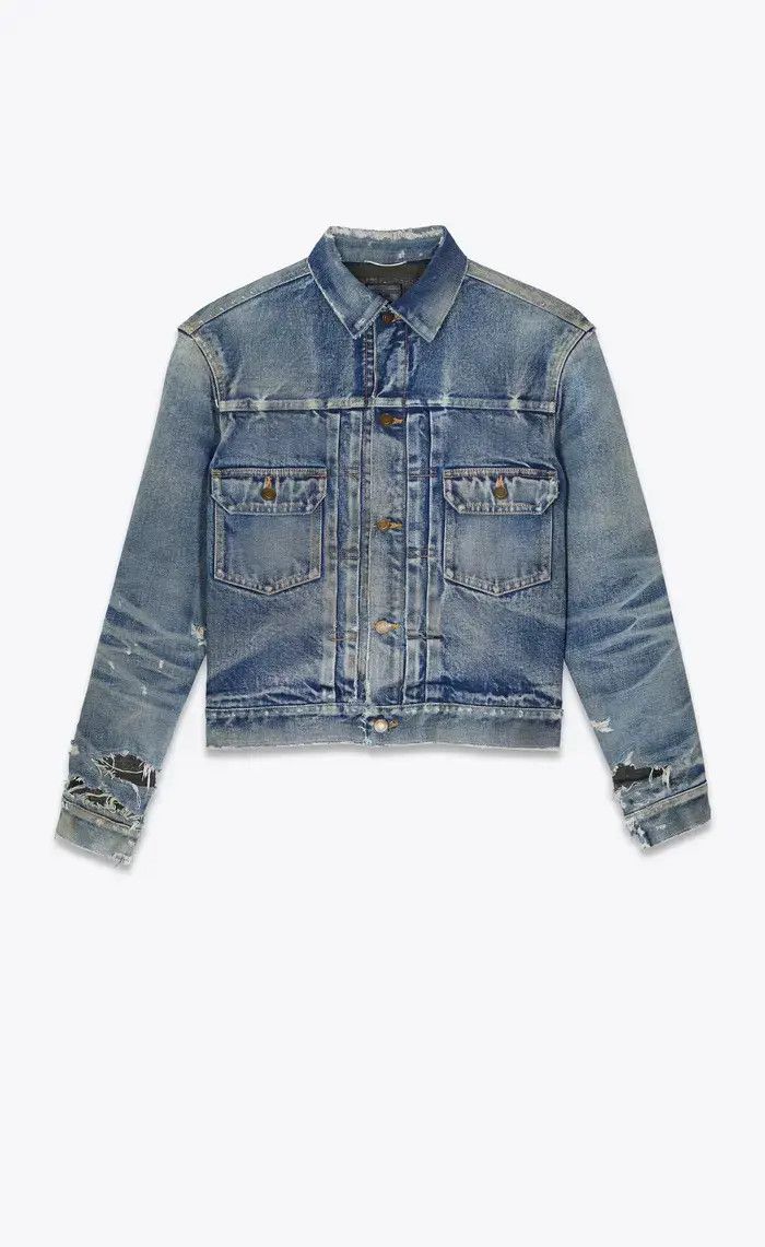 Saint Laurent Paris o1tp1o0125 Destroyed Jacket in Blue Size M / US 6-8 / IT 42-44 - 1 Thumbnail