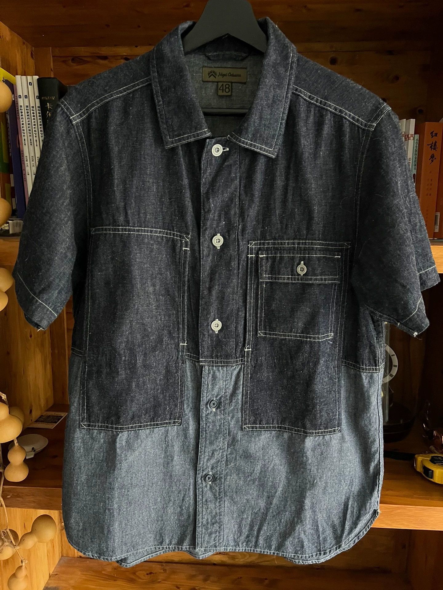 Nigel Cabourn Nigel Cabourn Denim Panel Short-Sleeve Shirt Japan Size US M / EU 48-50 / 2 - 1 Thumbnail
