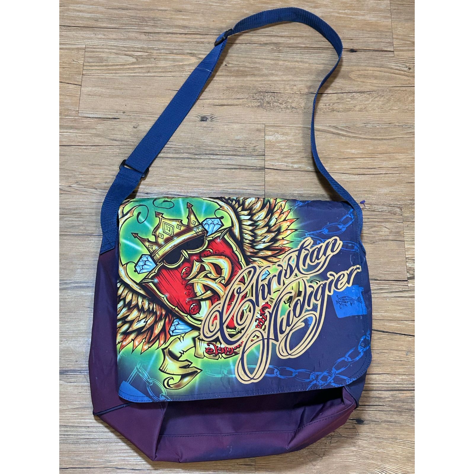 Vintage Y2K- Christian Audigier Los Angles-Messenger Bag in Blue, Women's