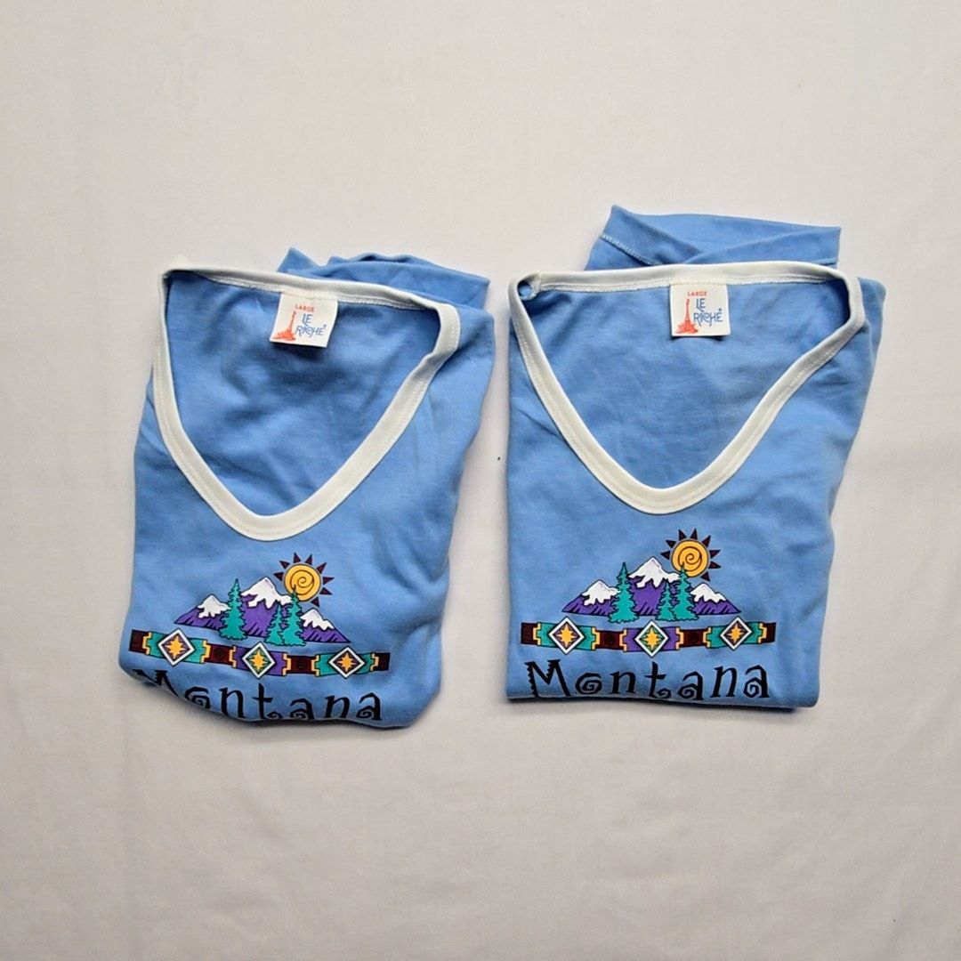 Vintage Vintage Montana Graphic Tee Le Riche Blue White L Shirt Size L / US 10 / IT 46 - 10 Thumbnail