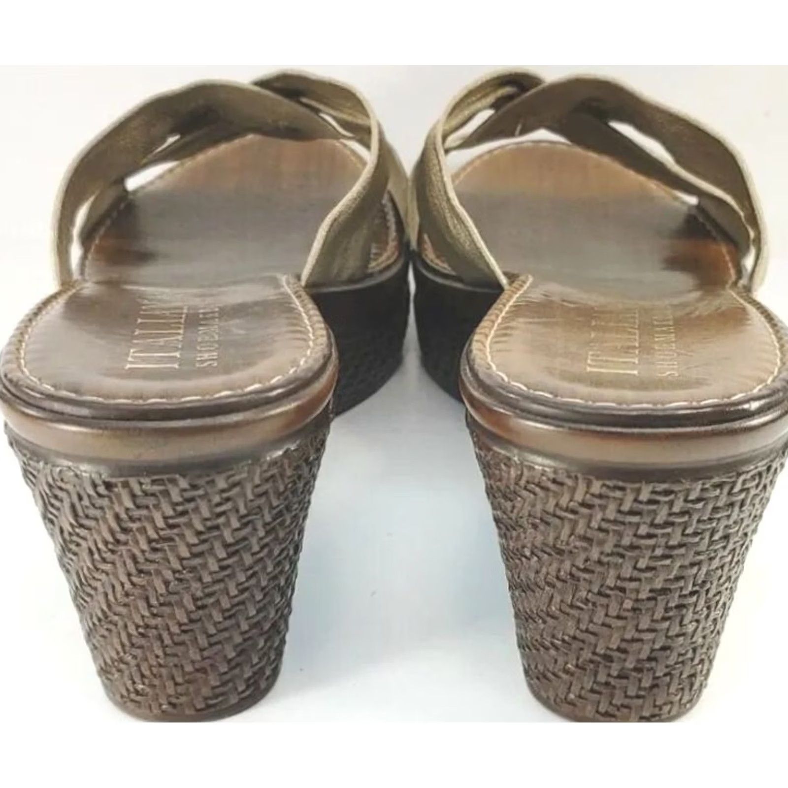 Vintage VINTAGE Italian Shoemakers Women's Sandal Taupe X-Crossover Wedge Slip On 10M (Size 10) Shoes Size US 10 / IT 40 - 6 Thumbnail