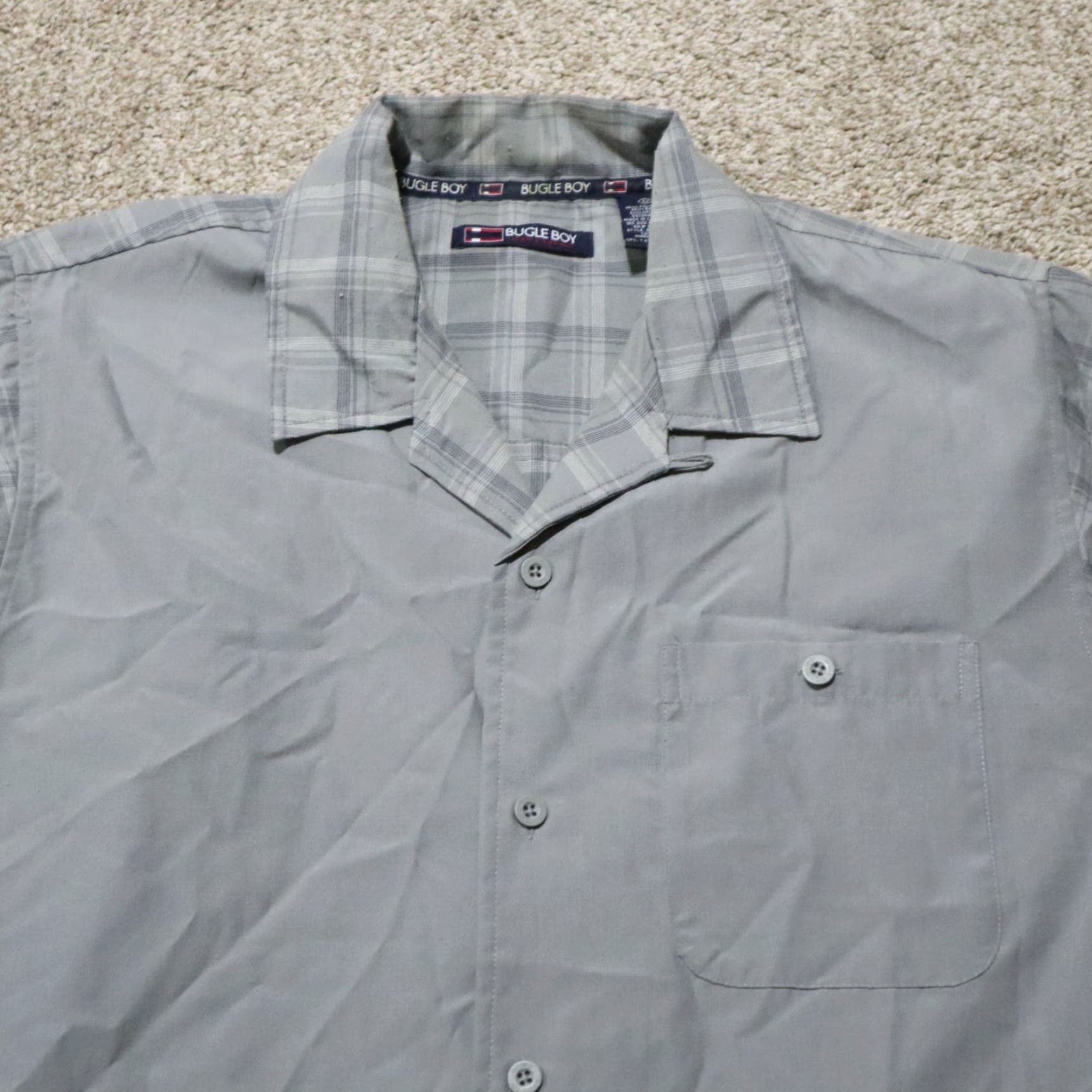 Bugle Boy Bugle Boy Shirt Plaid Button-Up Short Sleeve Casual Adult M Gray Size US M / EU 48-50 / 2 - 2 Thumbnail