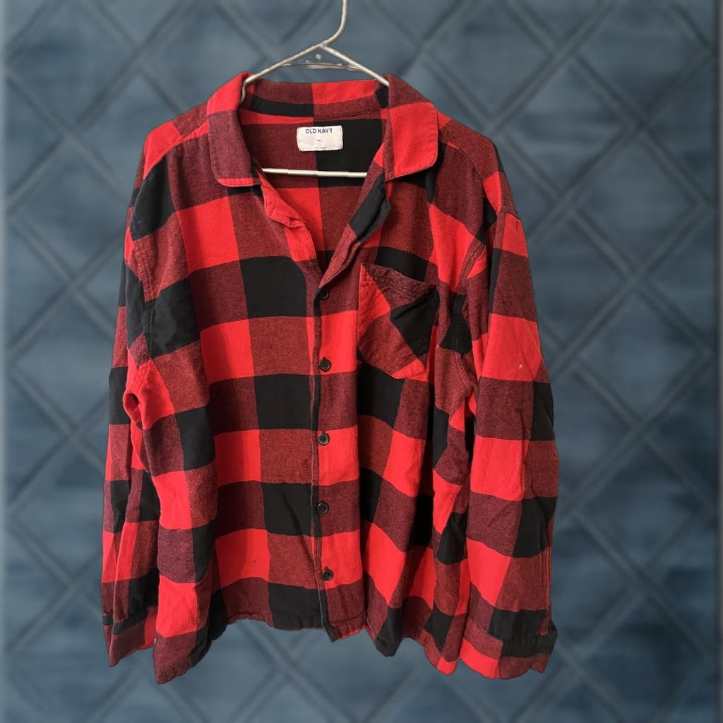 Old Navy OLD NAVY Pajama Top Shirt Long Sleeve Collared Button Down Plaid Red Black 2XL Women Sleepwear Holiday Fall Winter Vintage: No Size XXL / US 16-18 / IT 52-54 - 1 Thumbnail