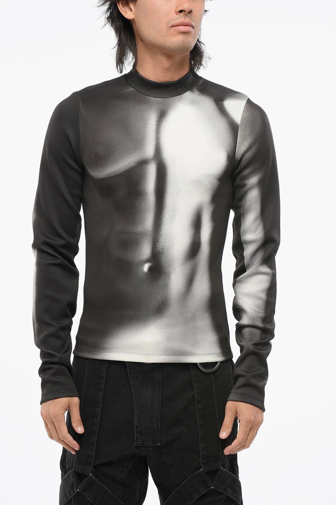 og1mm0326 Technical Fabric Fitted Top in Black