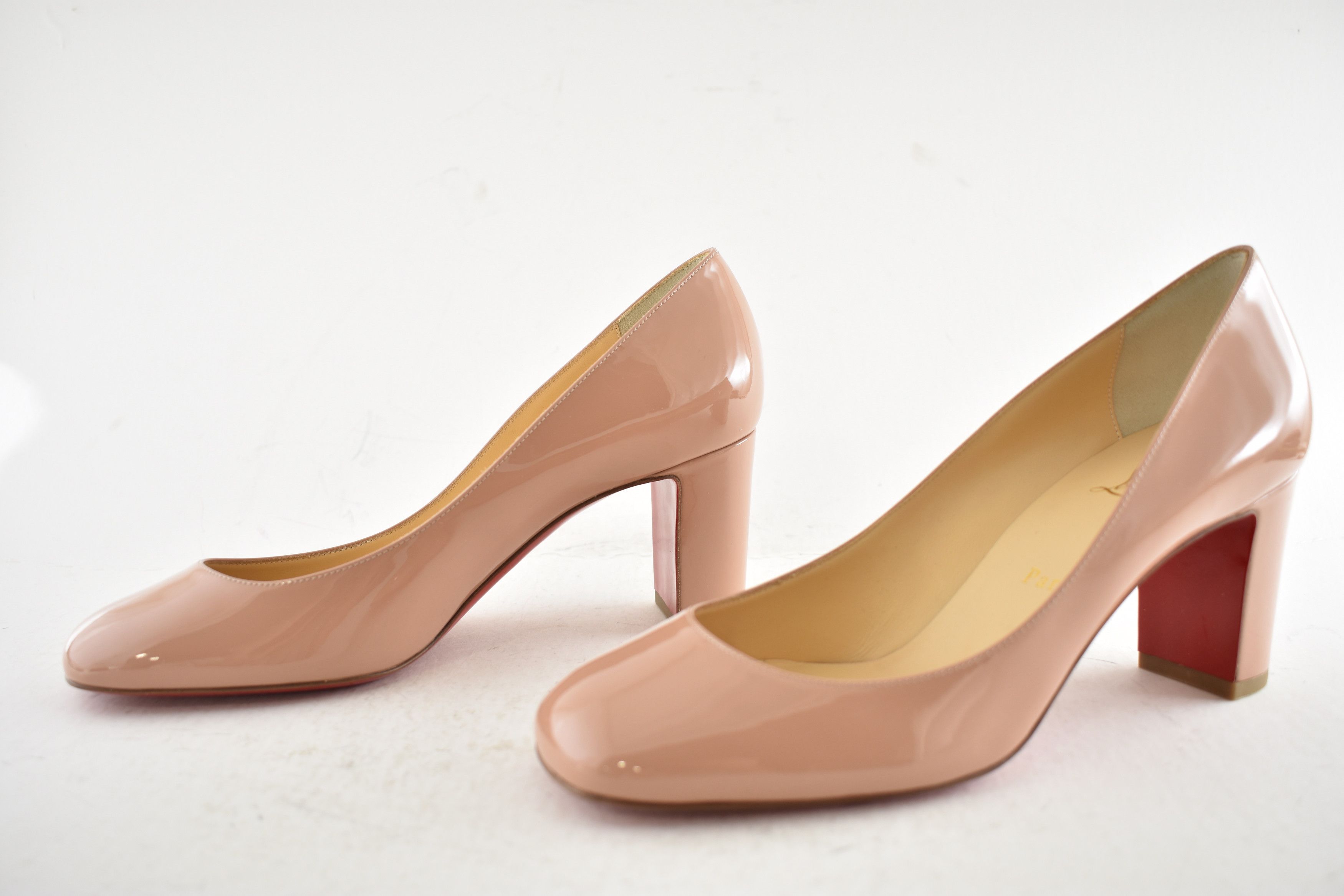 Christian Louboutin Cadrilla 70 Nude Blush Patent Leather Block Heel Pump 40 Size US 10 / IT 40 - 13 Thumbnail