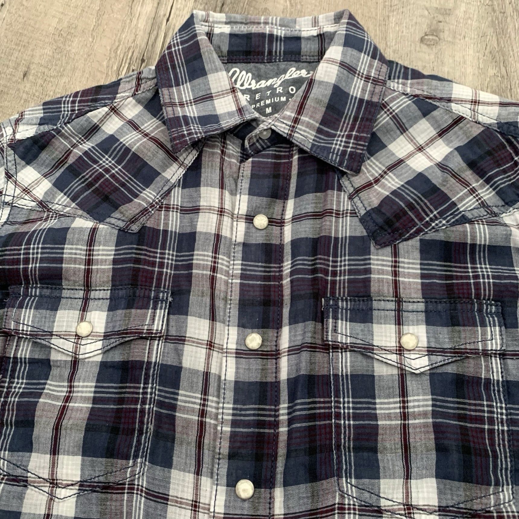 Wrangler Wrangler Retro Premium Shirt Mens Medium Blue Plaid Western Pearl Snap Cowboy Shirt Size US M / EU 48-50 / 2 - 3 Thumbnail