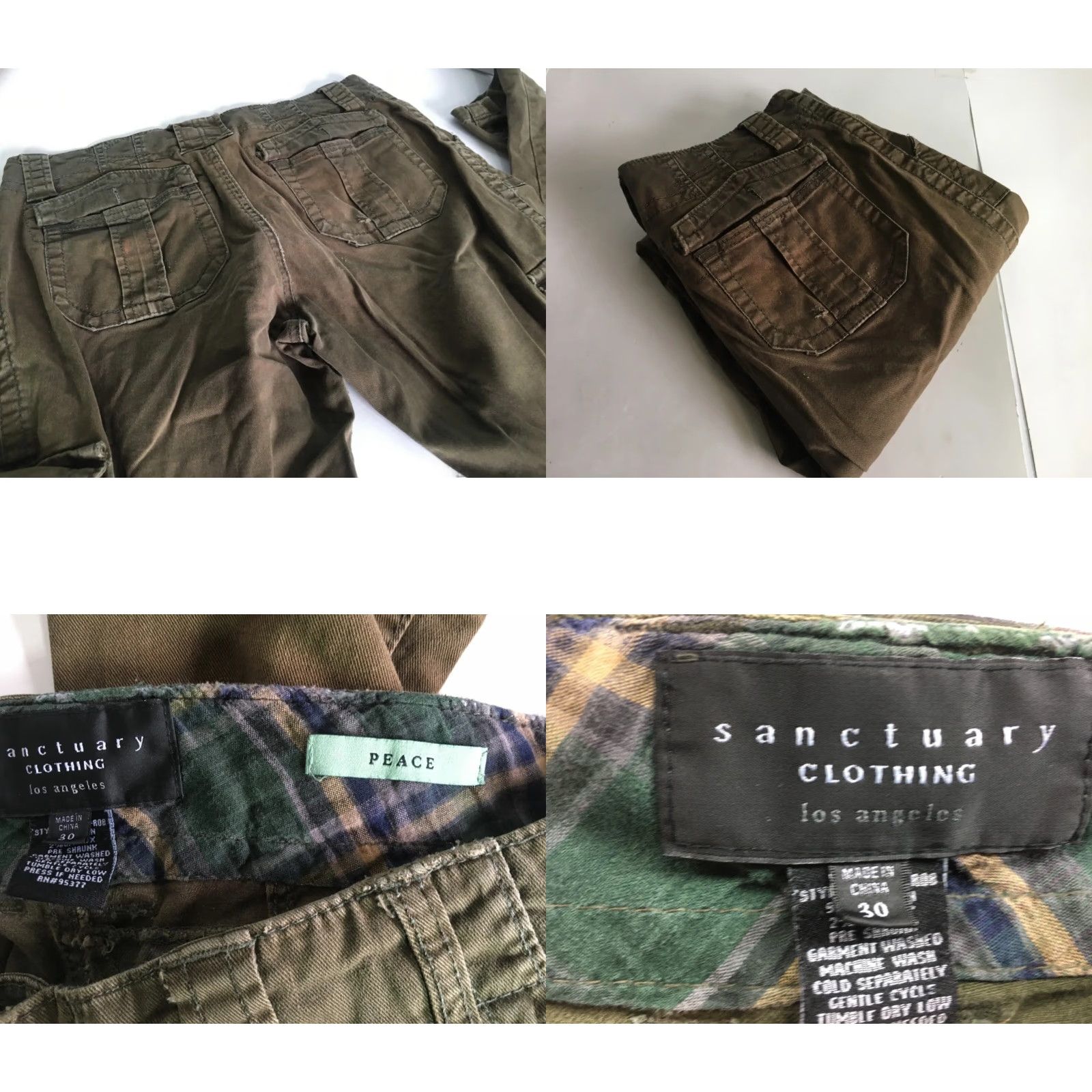 Anthropologie VINTAGE? No — Sanctuary Clothing Women's Peace Pants Flare Army Green Size 30 Size 30" / US 8 / IT 44 - 10 Thumbnail