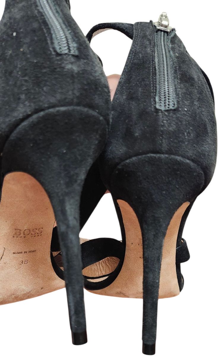 Hugo Boss BOSS Hugo Boos GRACE Black Suede Sandals Heels 38/7.5 Size US 7.5 / IT 37.5 - 6 Thumbnail