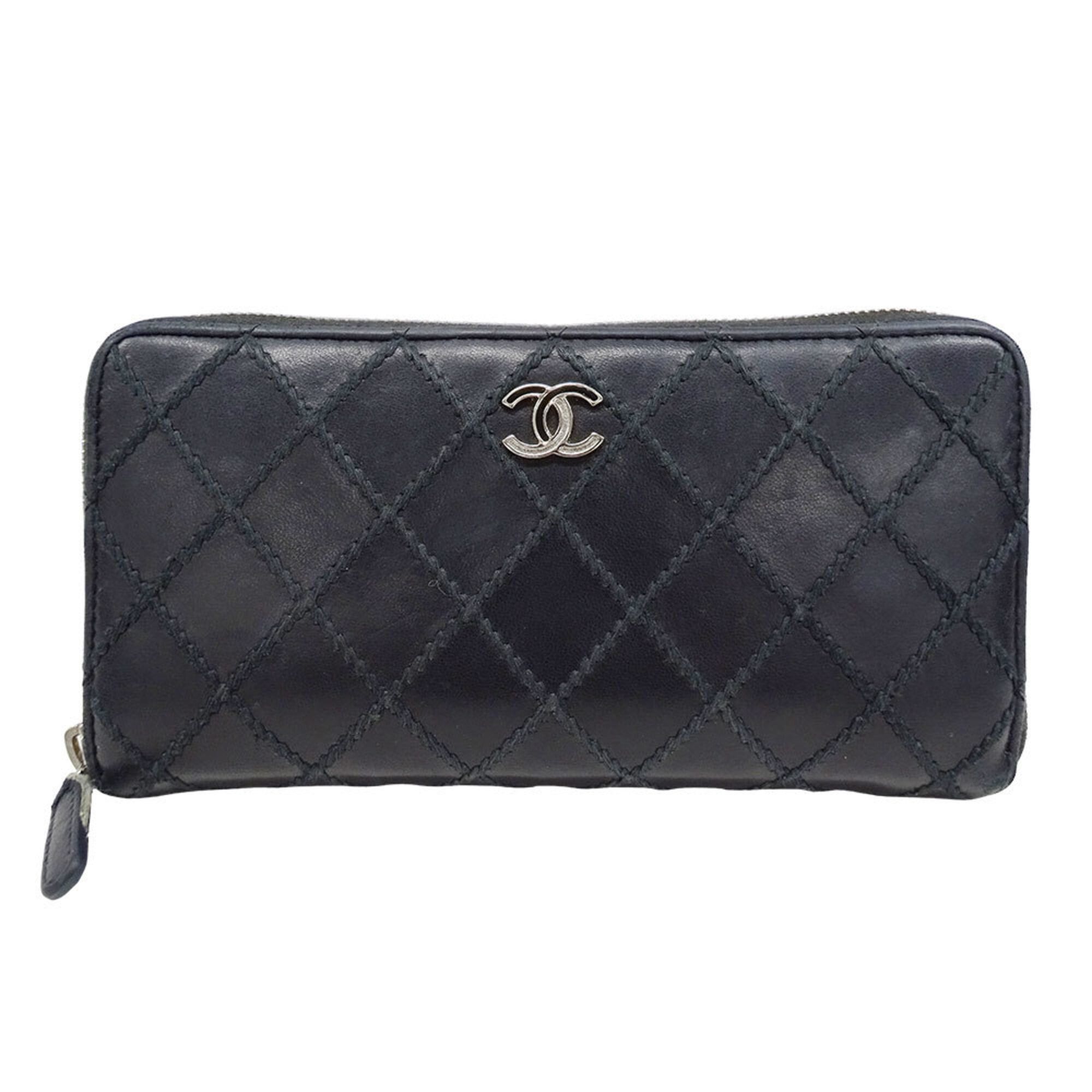 Chanel Chanel Women's Wallet, Brand Name Long Wild Stitch Leather, Black, Silver Hardware, Round Zipper, Quilted Size ONE SIZE - 1 Thumbnail
