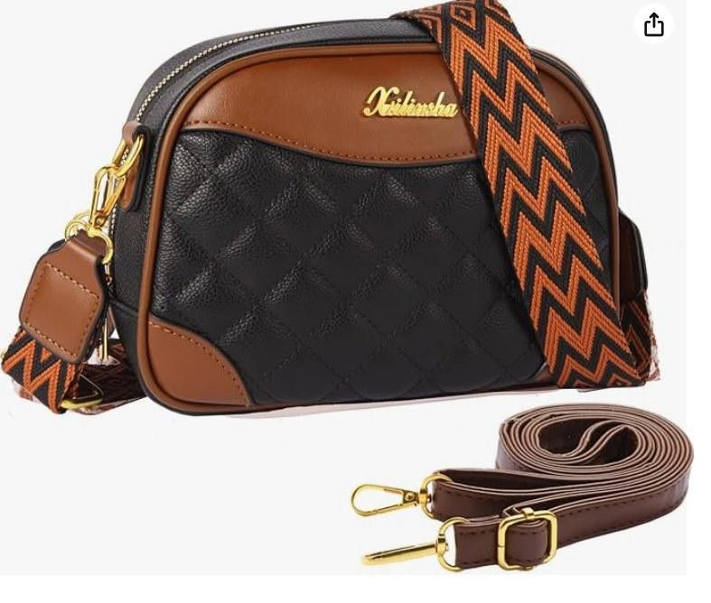 Designer Quilted crossbody bag shoulder bag, wide straps, Black Size ONE SIZE - 1 Thumbnail