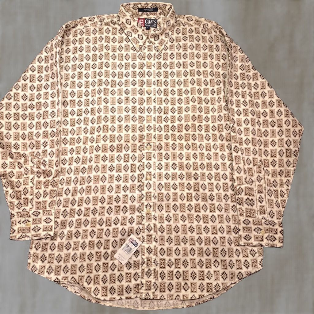 Ralph Lauren Chaps Ralph Lauren Shirt Mens Large Beige Geometric Print Long Sleeve Button Up Size US L / EU 52-54 / 3 - 1 Thumbnail