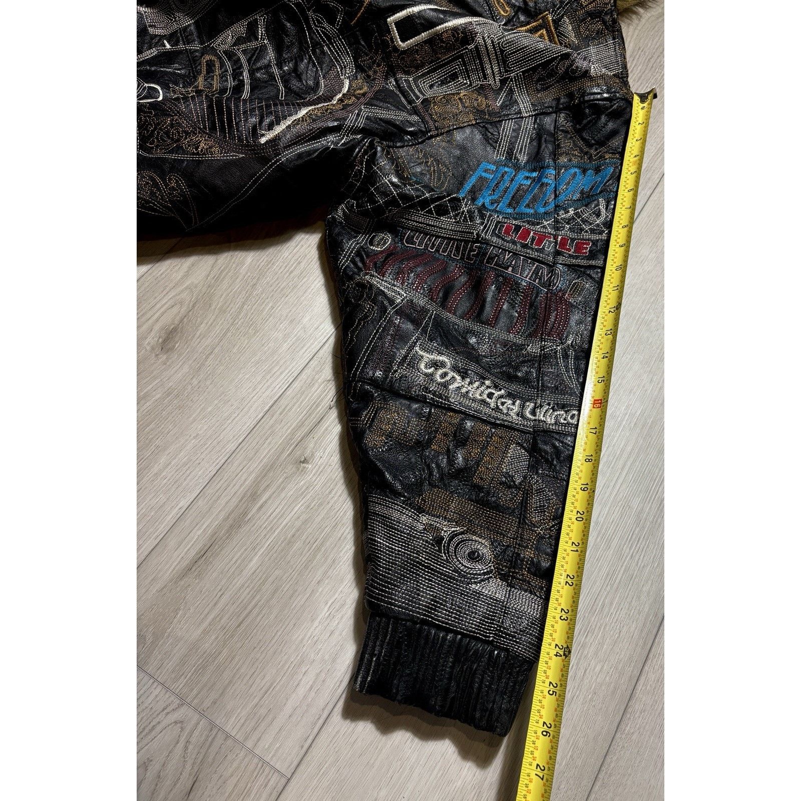 Other Scarface Leather Embroidered Fur Hood Jacket Black Y2K 5XL Size US XXL / EU 58 / 5 - 24 Thumbnail