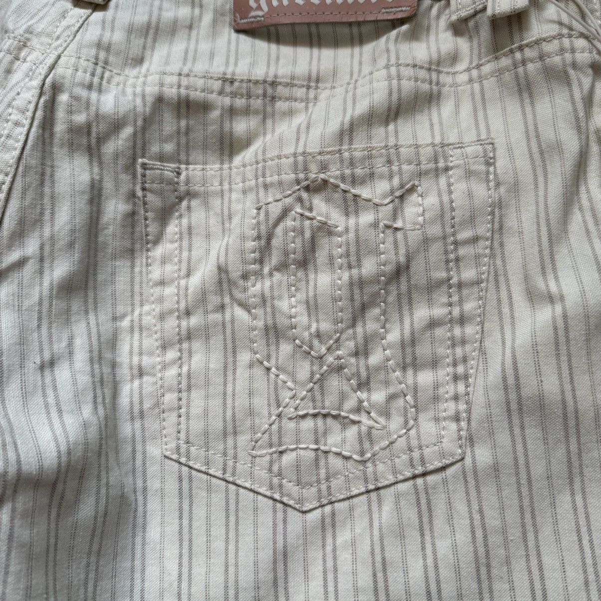 John Galliano 📌 NEW John Galliano Y2K 00s Big Logo Striped Beige Pants Size 29" - 4 Thumbnail