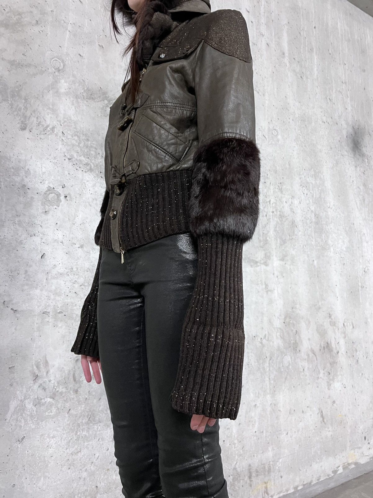 If Six Was Nine Made in Italy Genuine Leather Faux Fur Hood Vintage Jacket Size M / US 6-8 / IT 42-44 - 5 Thumbnail