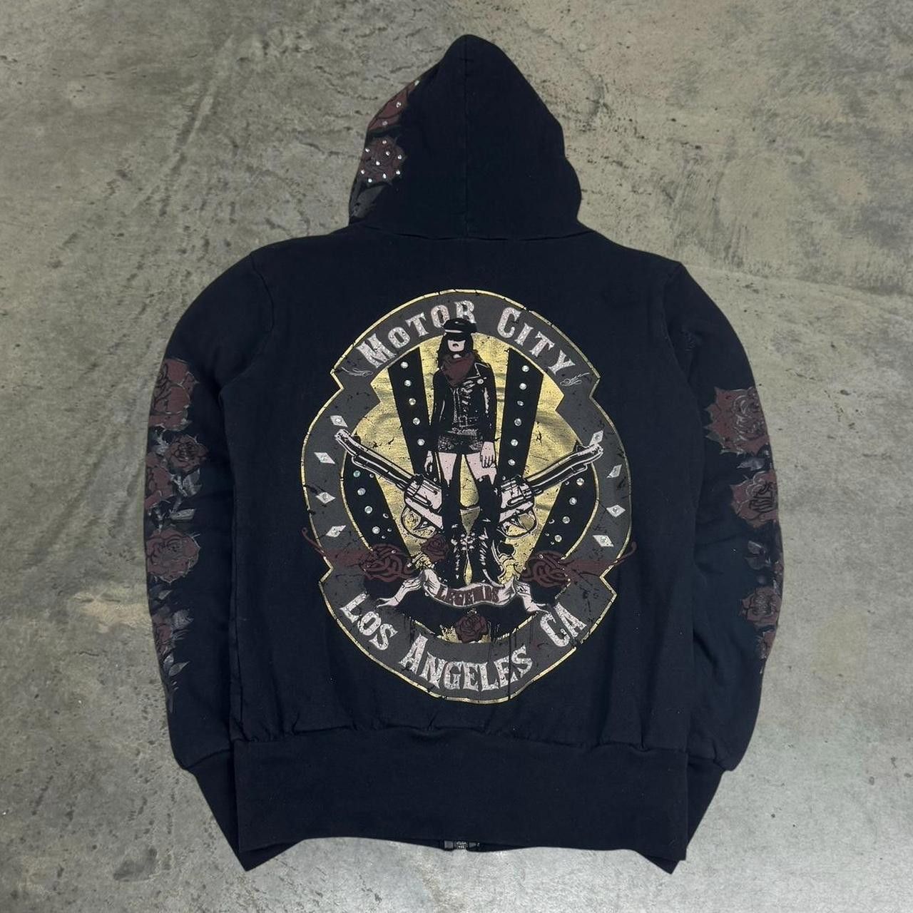 Vintage Vintage Y2K Motor City Legends Rose Rhinestone Zip Up Hoodie Size M / US 6-8 / IT 42-44 - 4 Thumbnail