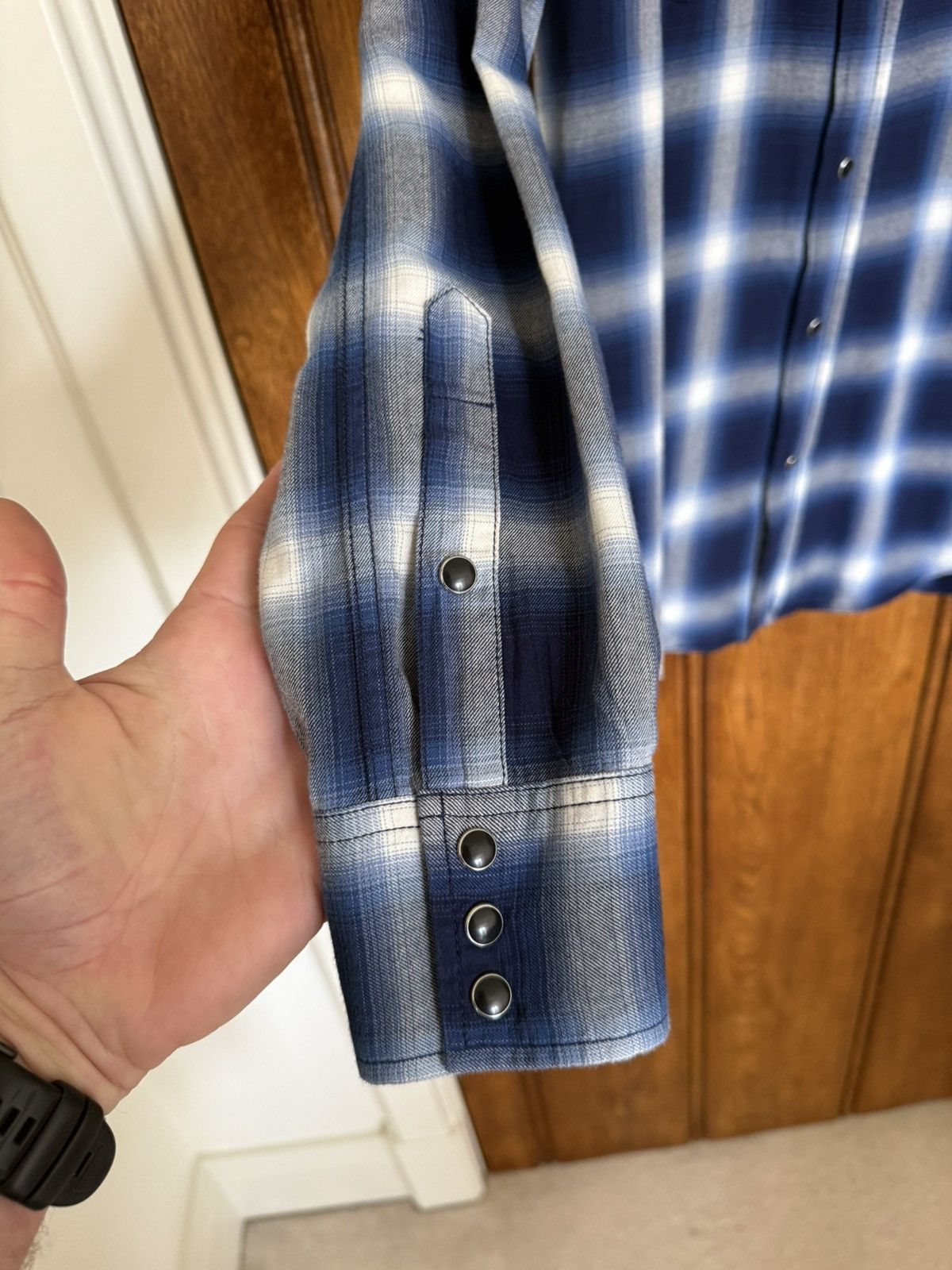 Saint Laurent Paris FW16 Saint Laurent blue white shadow western flannel Hedi Size US S / EU 44-46 / 1 - 12 Thumbnail