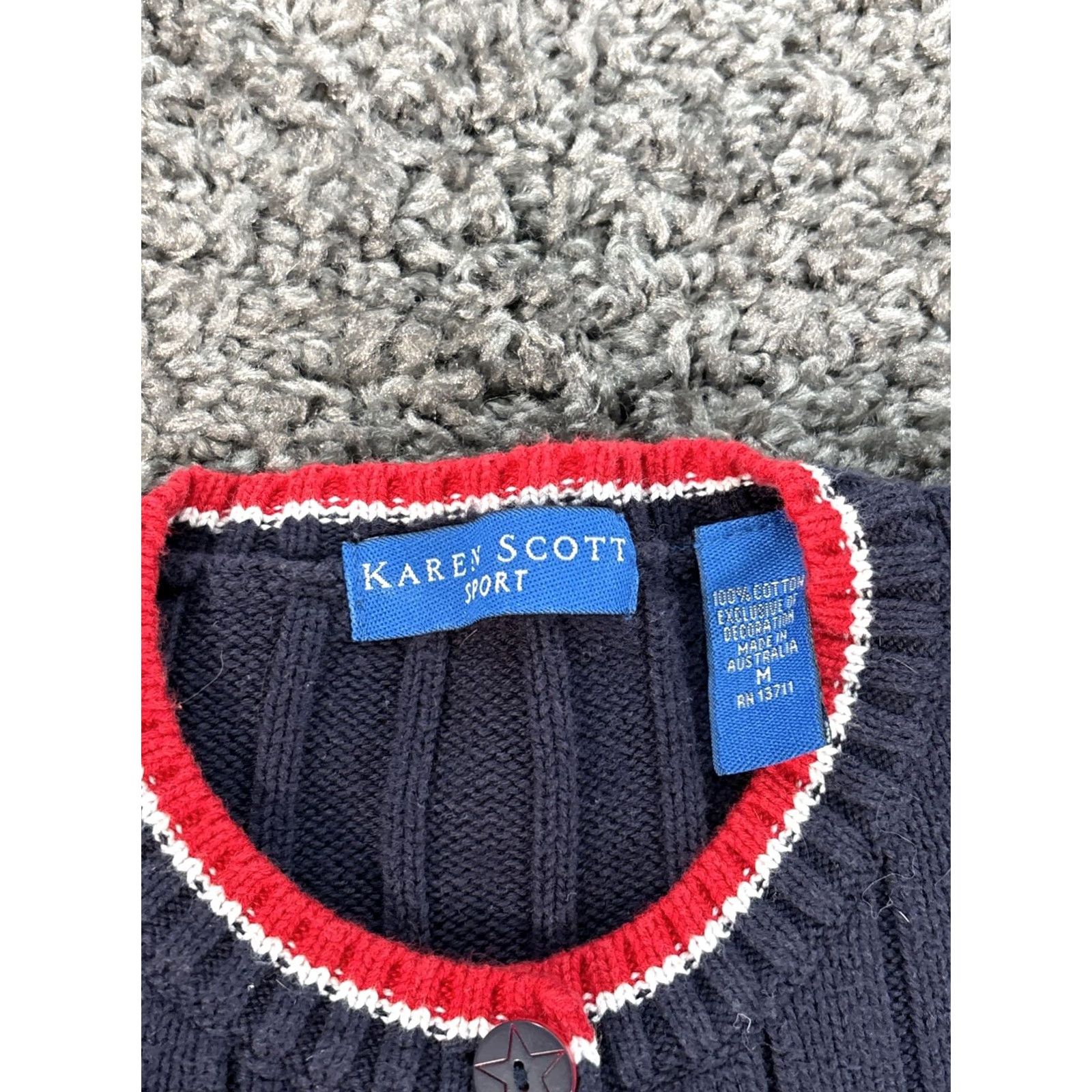Vintage VINTAGE Karen Scott Cardigan Sweater Womens Medium Blue 90s Chunky-Knit Embroidered Crew Neck"} Size M / US 6-8 / IT 42-44 - 4 Thumbnail