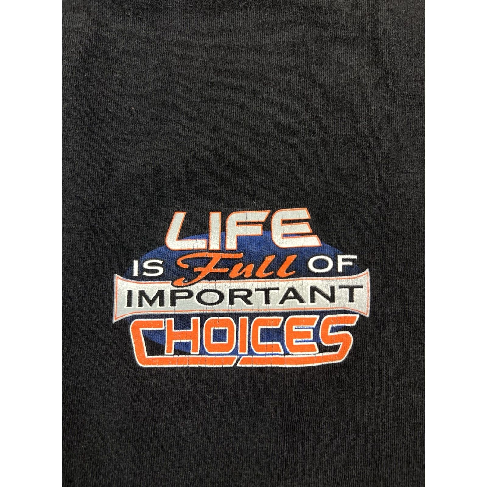 Alife VINTAGE 1996 Life Is Full Of Important Choices Motorcycle Biker Black T Shirt XL Mens Short Sleeve Crew Neck Cotton Graphic Print Tag Cut Off Size US XL / EU 56 / 4 - 6 Thumbnail