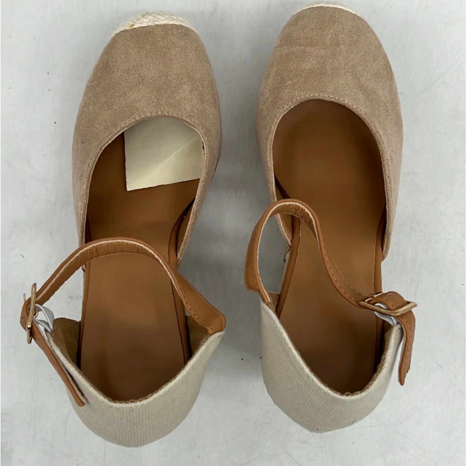 Vintage WOMENS Beige Faux Suede Mary Jane Pumps Wedge Heel Buckle Strap Size 6 Adult Shoes Size US 6 / IT 36 - 2 Thumbnail