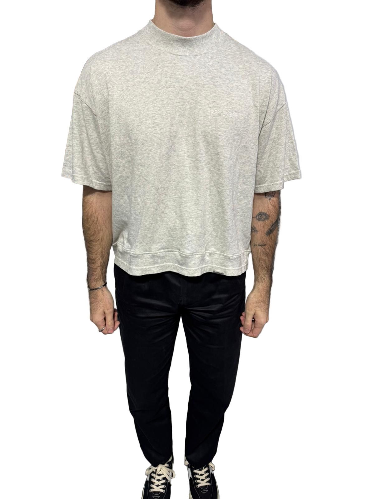 Represent Clo. Grey Cream Marl Embroidered Logo Boxy T-Shirt Size US L / EU 52-54 / 3 - 2 Thumbnail