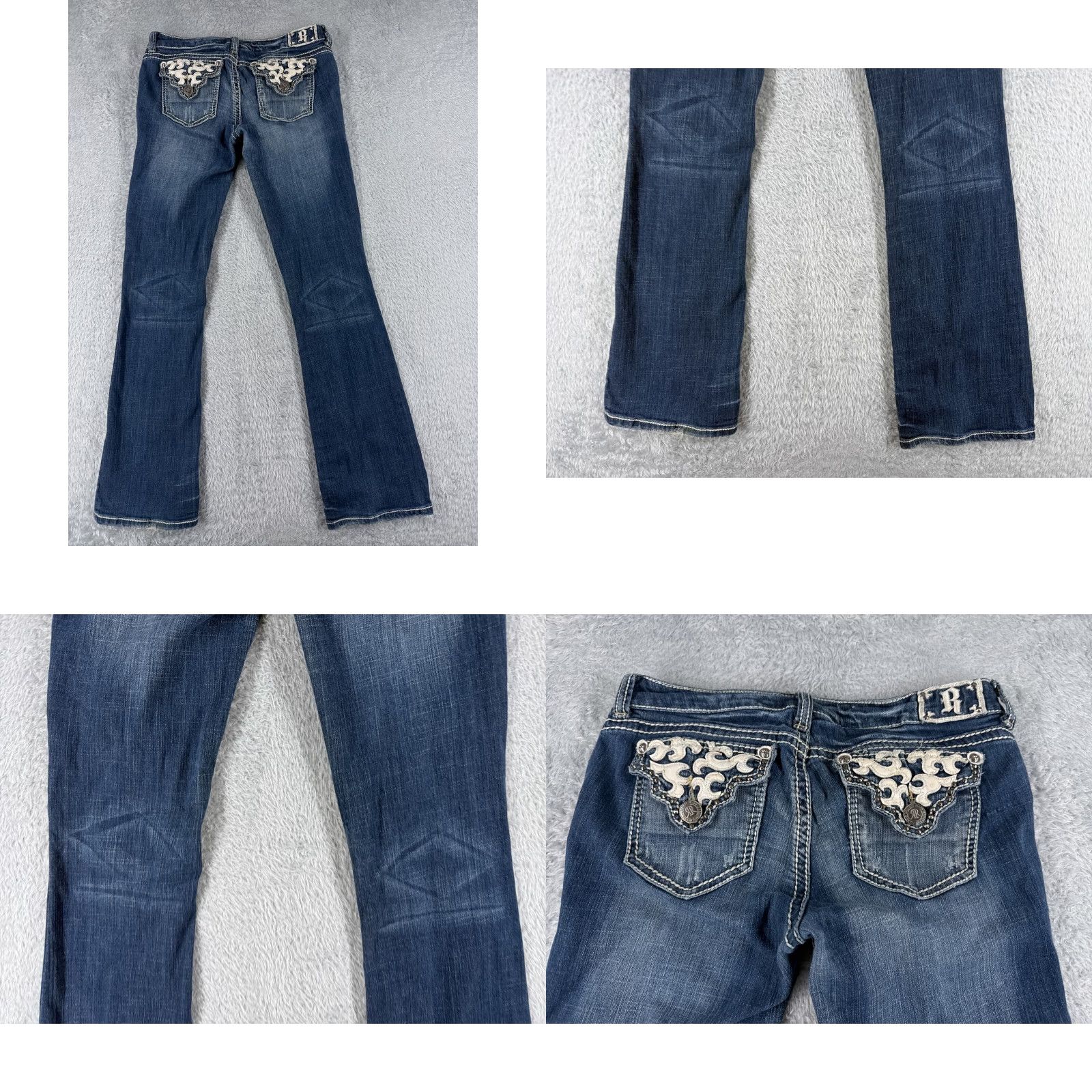 Vintage Request Jeans Pants Womens 11 Blue Denim Flared Distressed Embroidered 29x31 Size 32" / US 10 / IT 46 - 9 Thumbnail